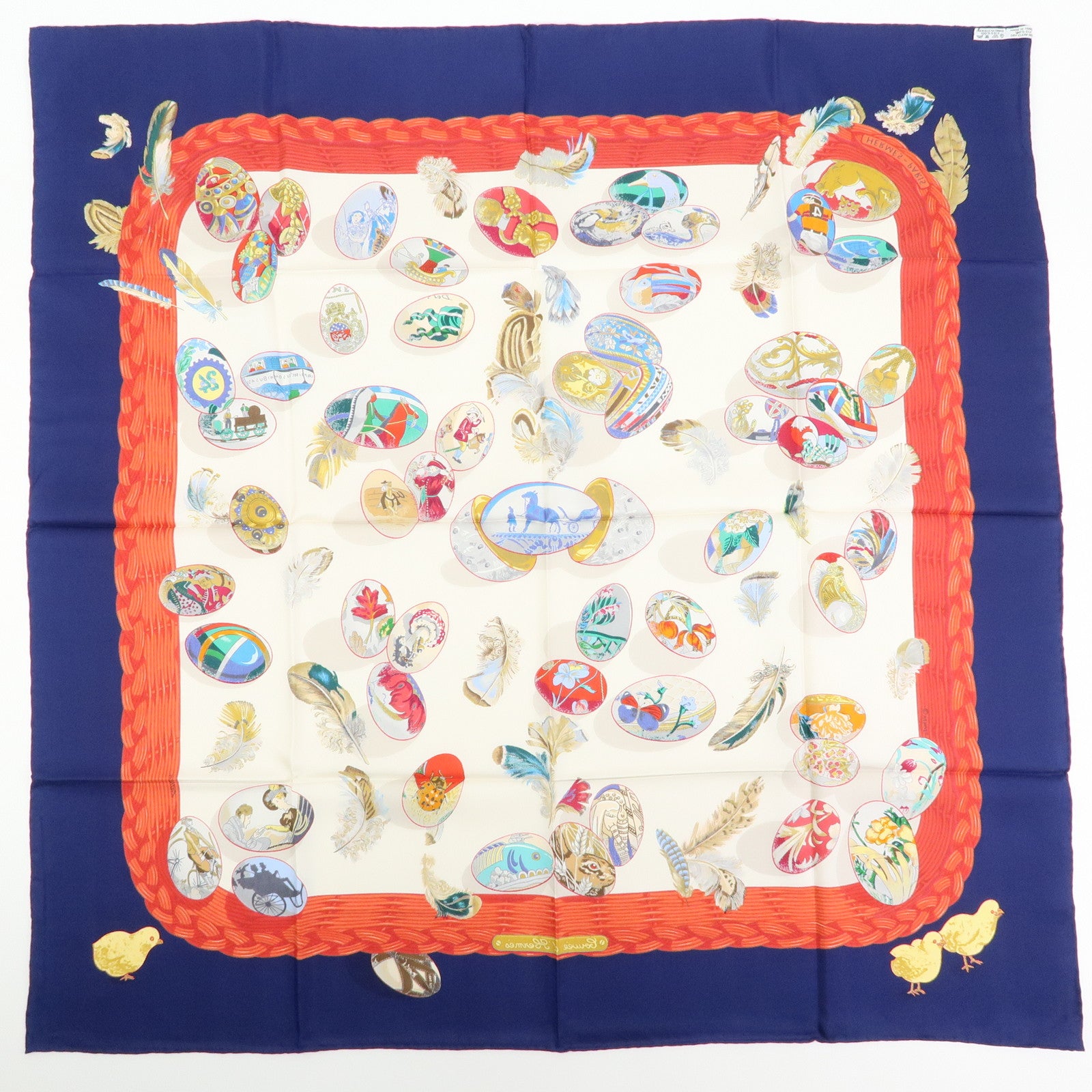 HERMES Carre 90 Silk 100% Scarf COUVEE D HERMES Blue Red White