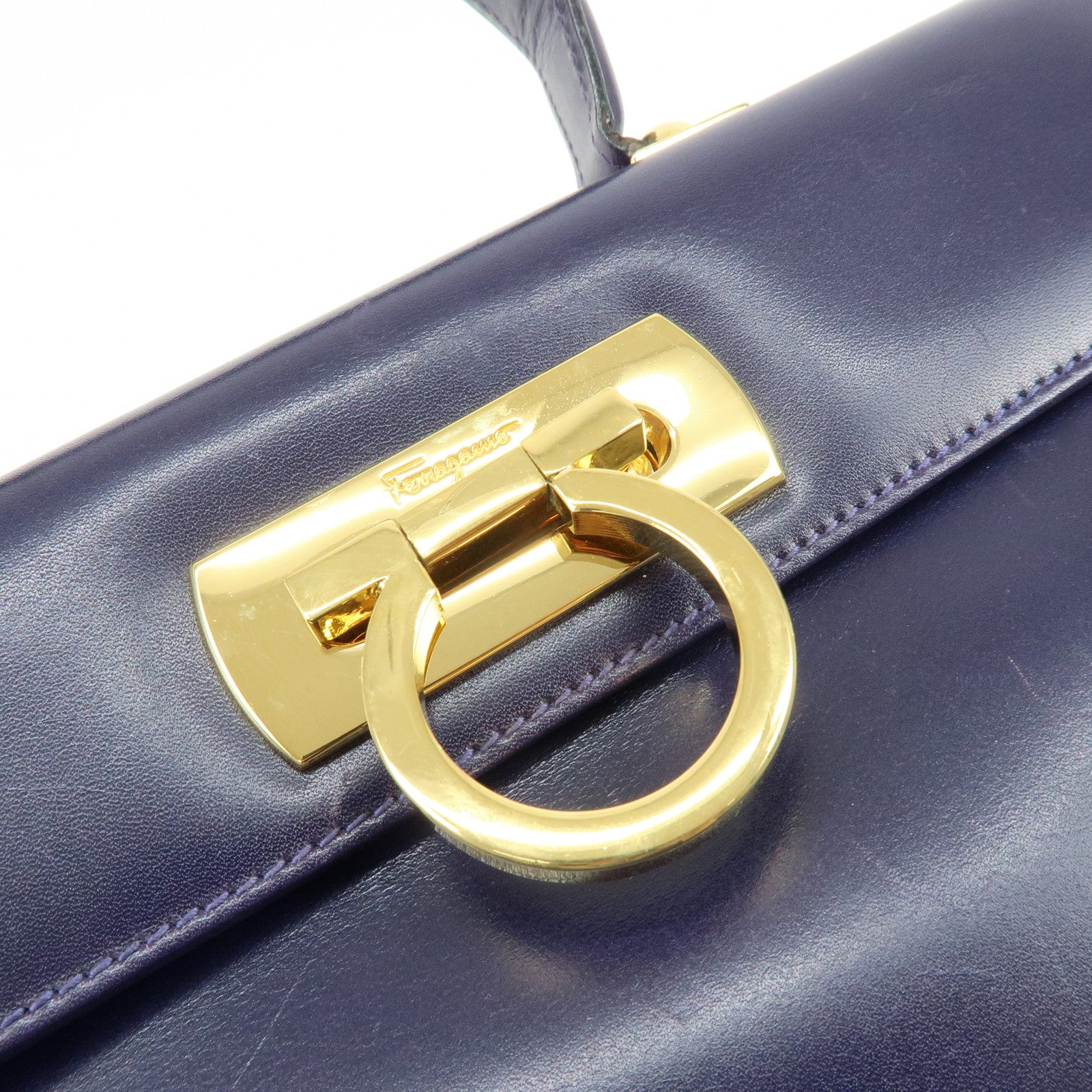 Ferragamo Gancini Leather 2Way Bag Hand Bag Shoulder Bag Purple