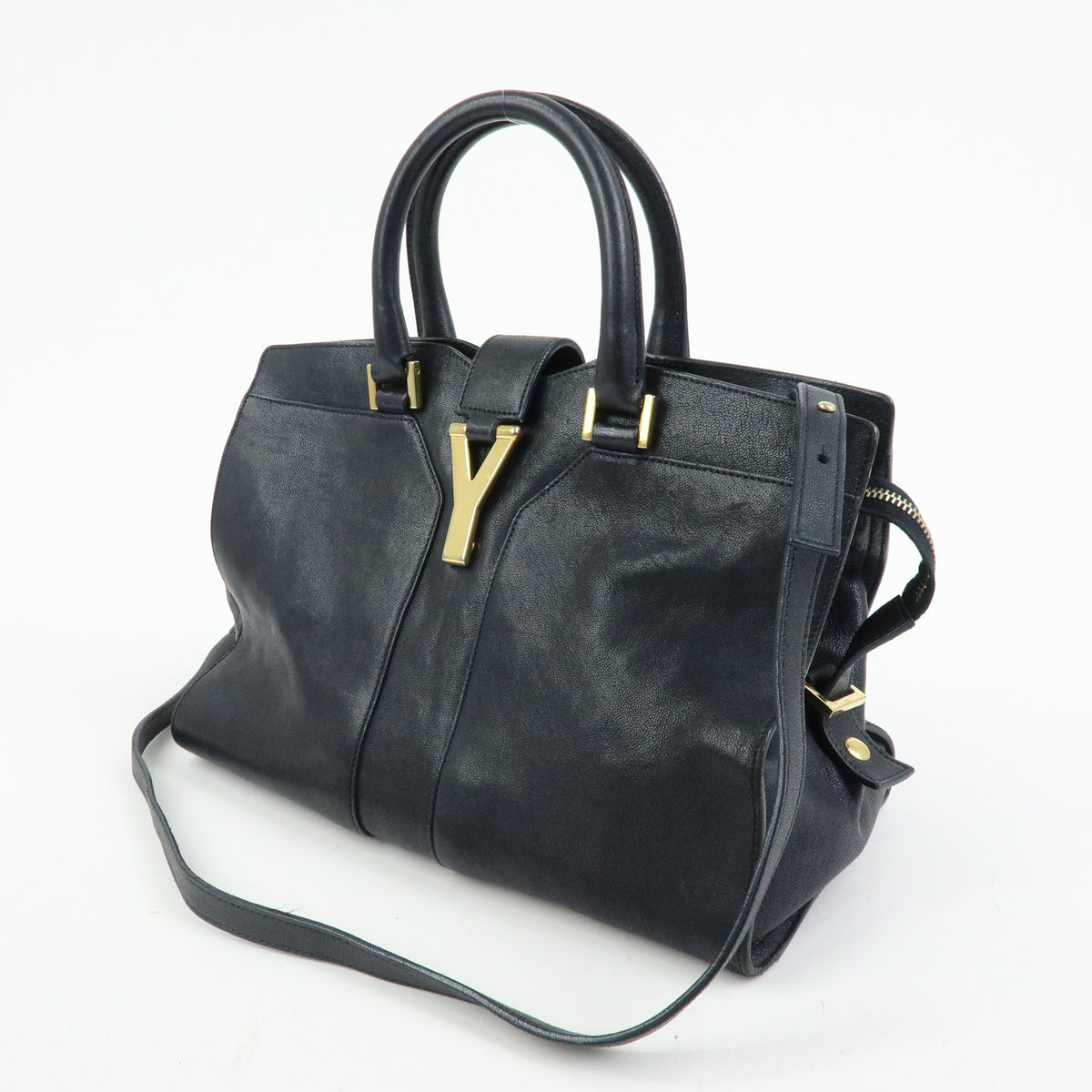 SAINT LAURENT PARIS Petit Cabas Y Line Leather 2Way Bag Navy 311210