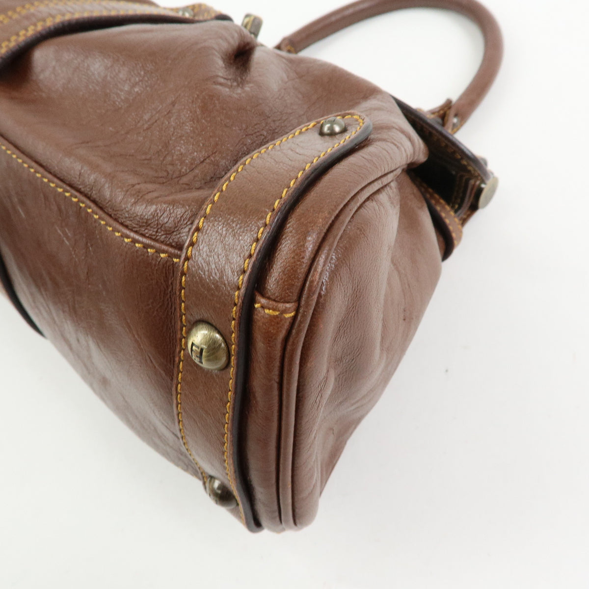 FENDI Zucca Leather Borsa Magic Hand Bag Brown 8BN143