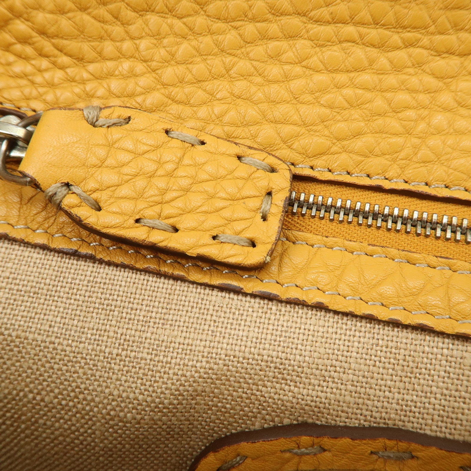 FENDI Seleria Leather Fur Mini Linda Hand Bag Brown White 8BR486 Used