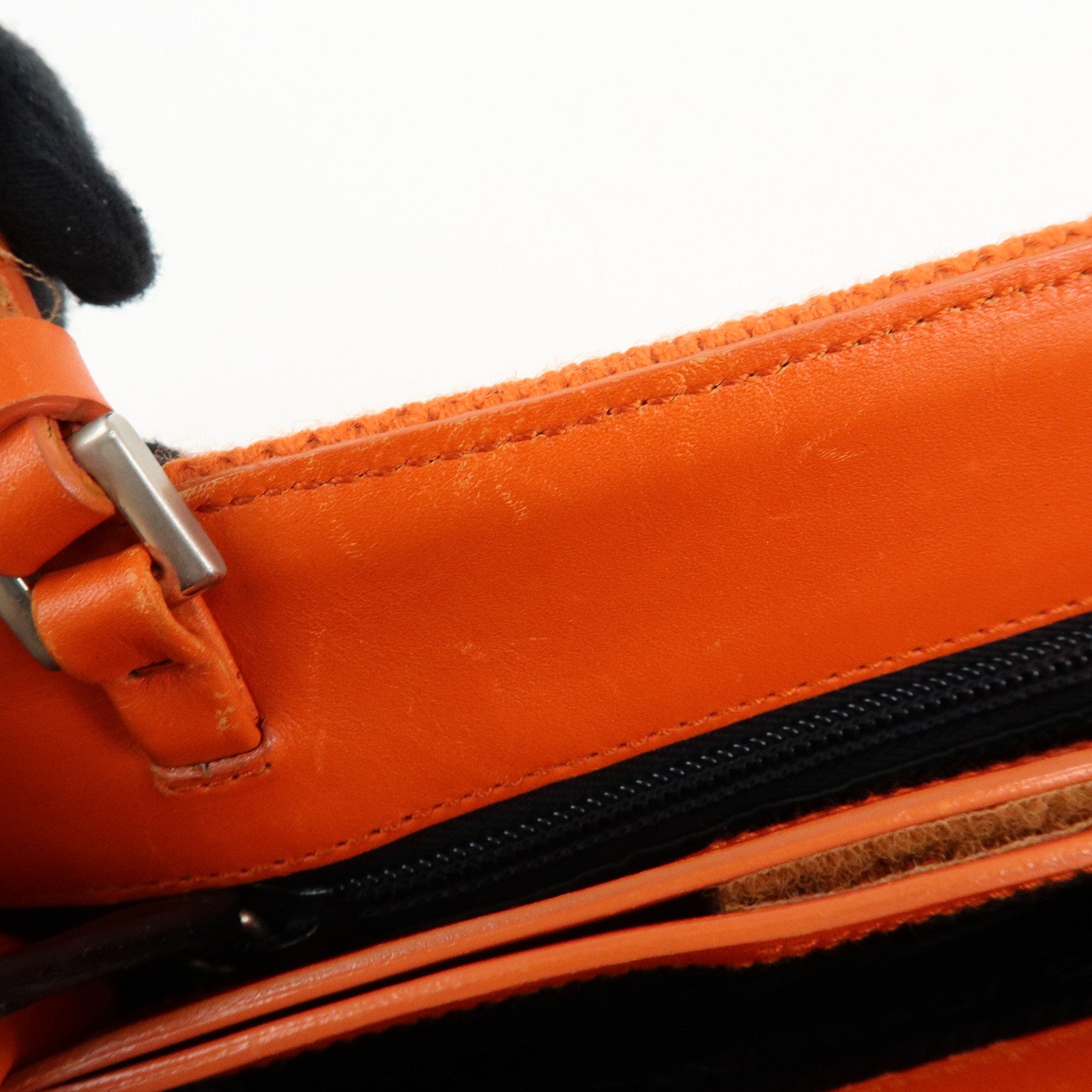 PRADA Triangle Log Wool Leather Hand Bag Shoulder Bag Orange