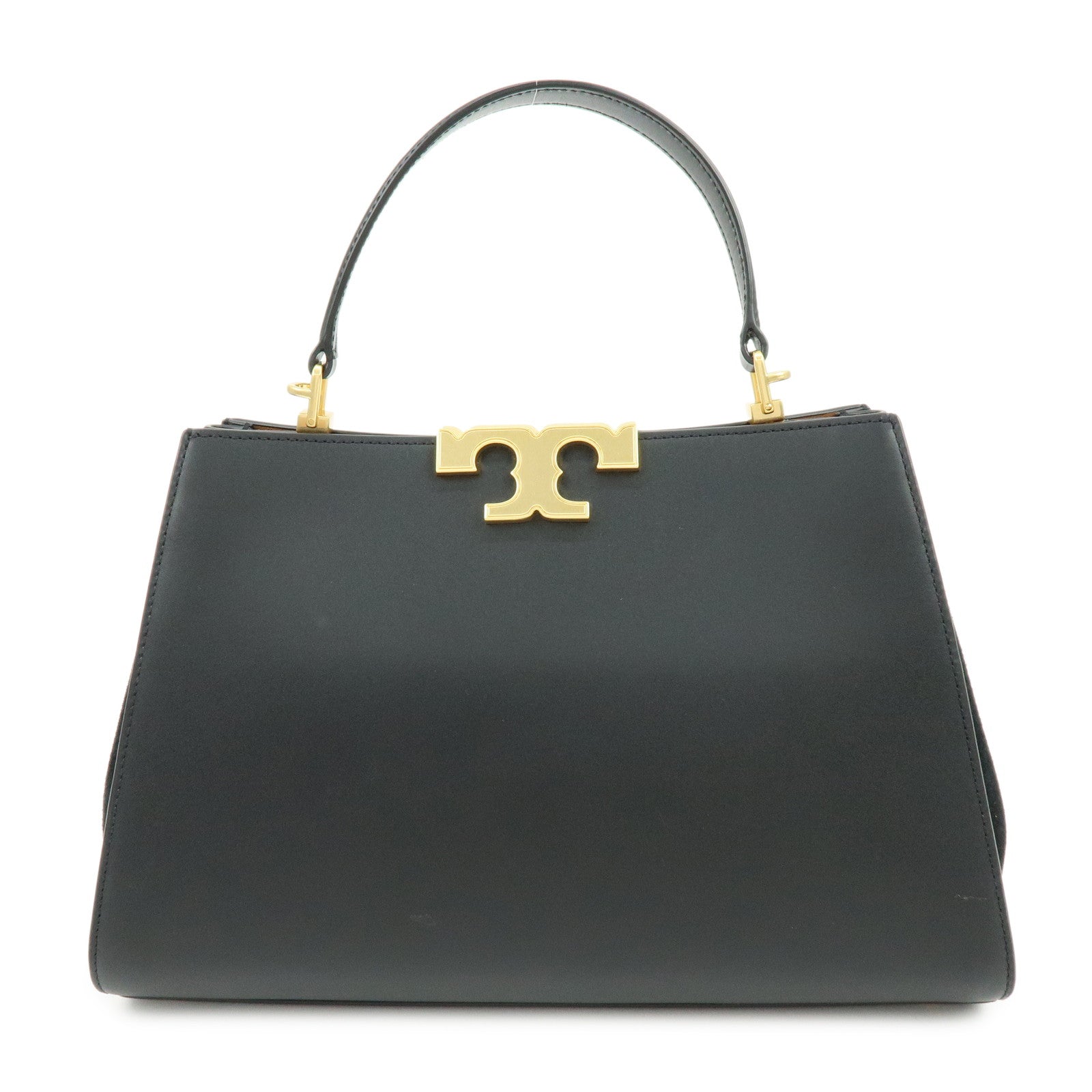 TORY BURCH Eleanor Satchel Leather Suede 2Way Bag Hand Bag Black