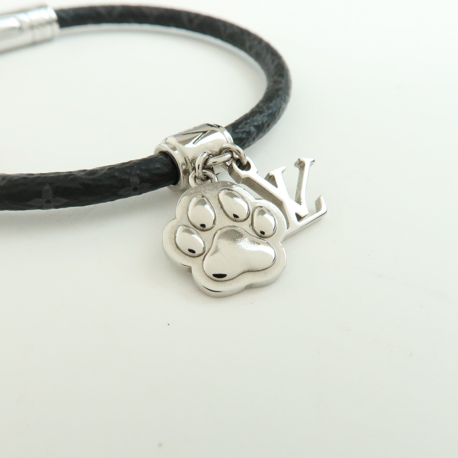Louis Vuitton Monogram Eclipse Canvas Bracelet Dog Paw Charm Noir