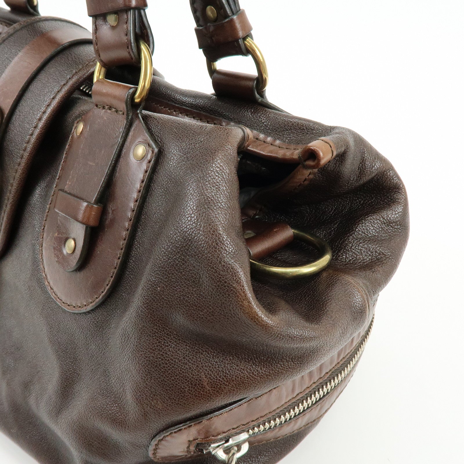 Chloe Kerala Leather Hand Bag Satchel Bag Brown Gold