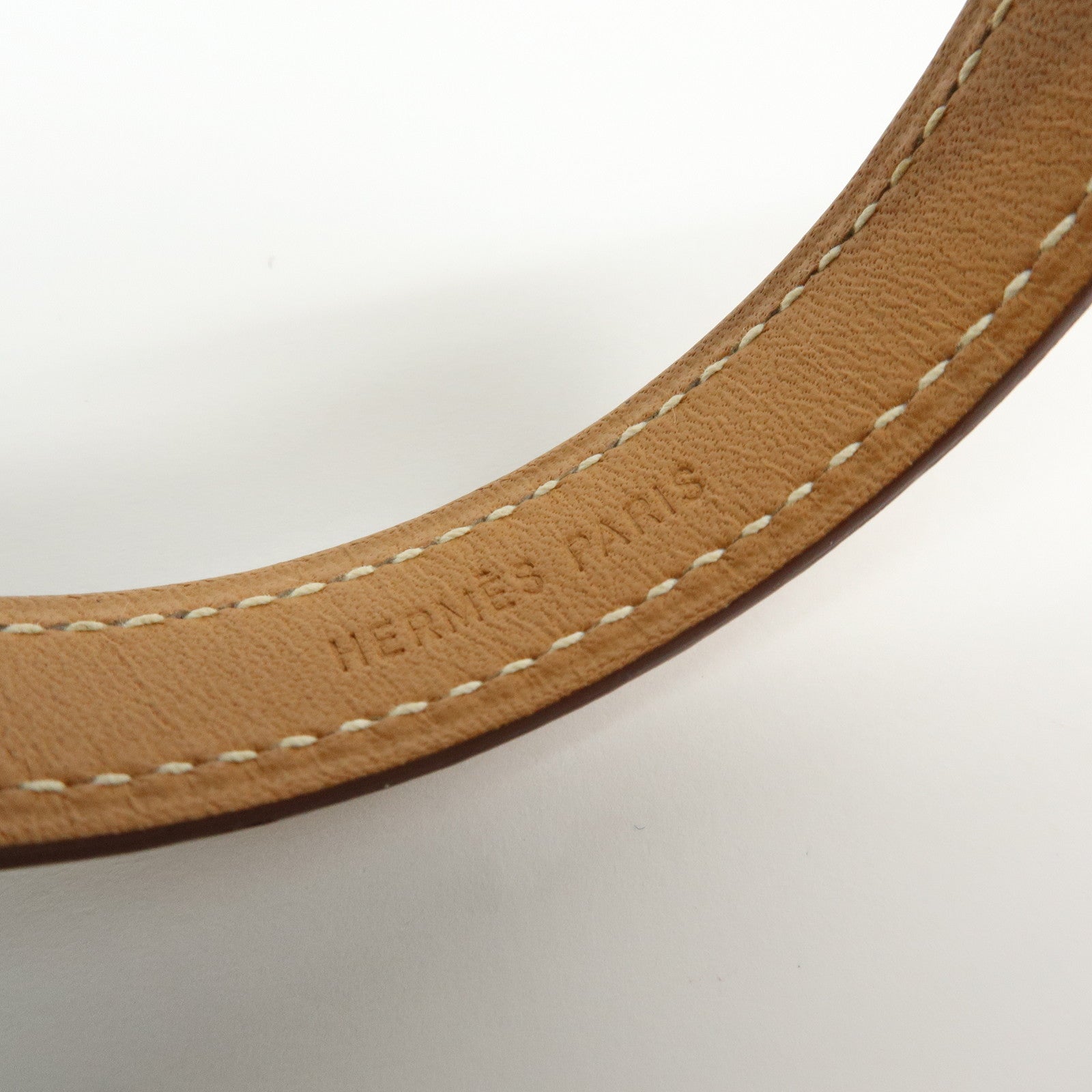 HERMES Serie Looping Leather Metal Bracelet Brown Black Silver