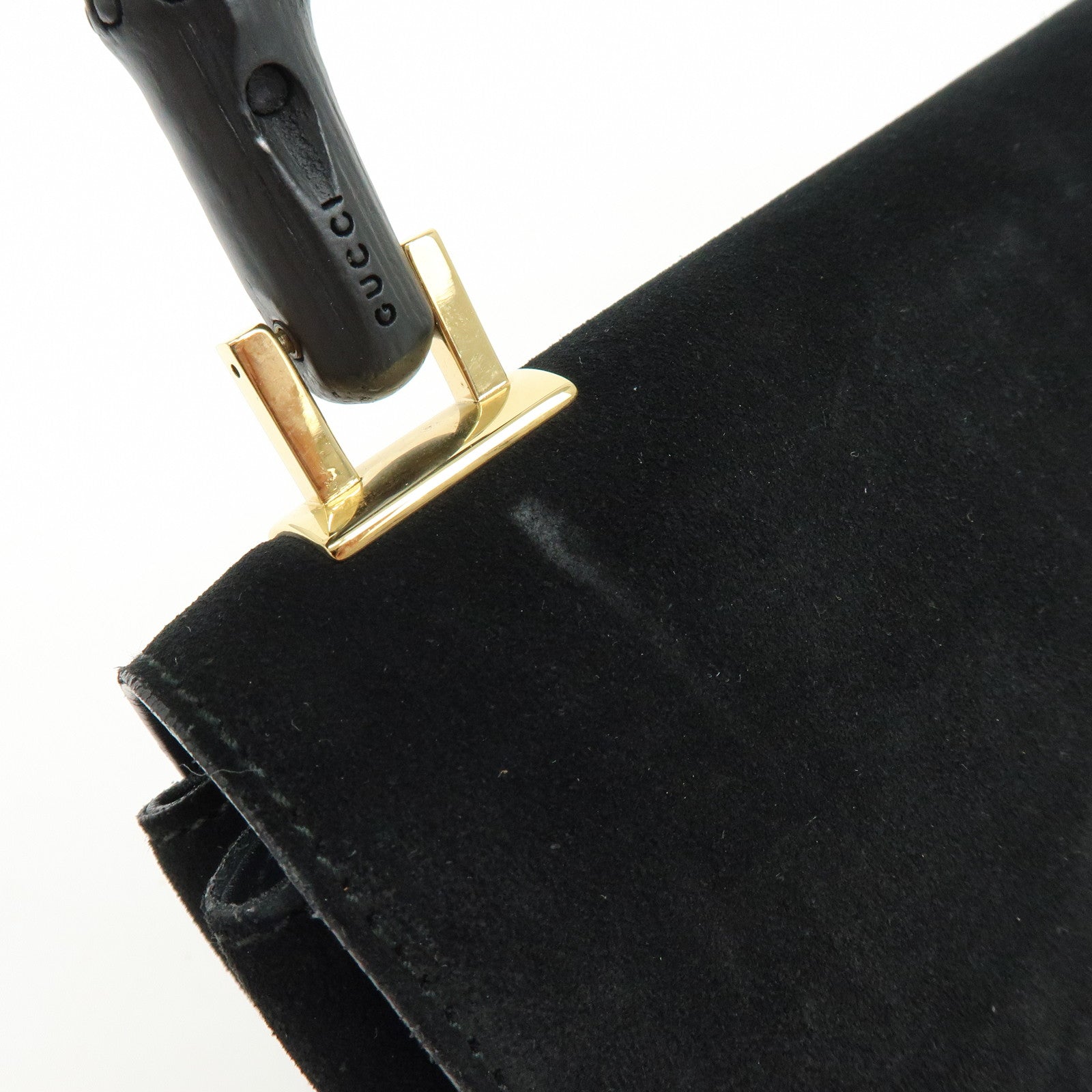 GUCCI Bamboo Suede Shoulder Bag Hand Bag Black 001998