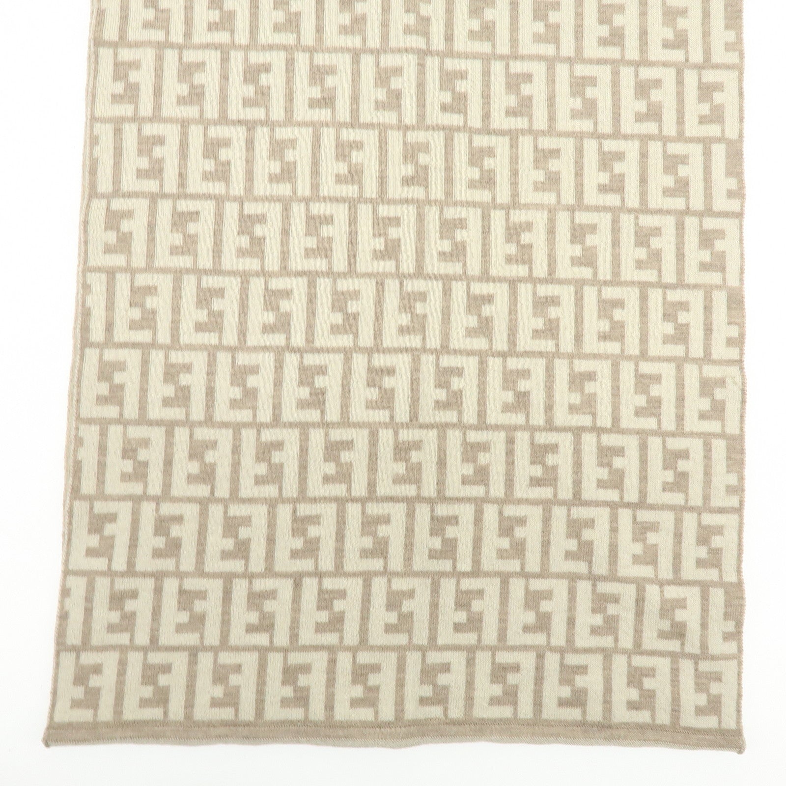 FENDI Zucca FF Logo Wool100% Scarf Stole Beige Ivory