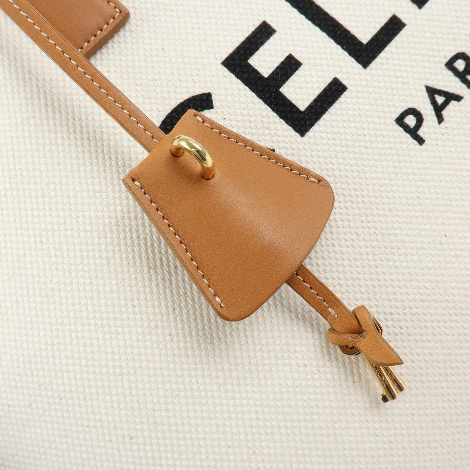 Celine Horizontal Cabas Canvas Leather Tote Bag Natural