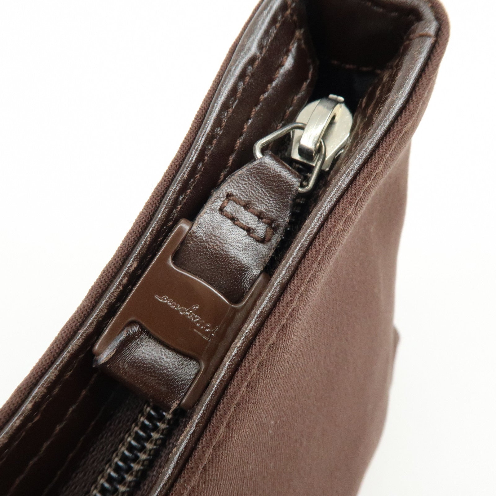 Ferragamo Varra Nylon Leather Chain Shoulder Bag Hand Bag Brown