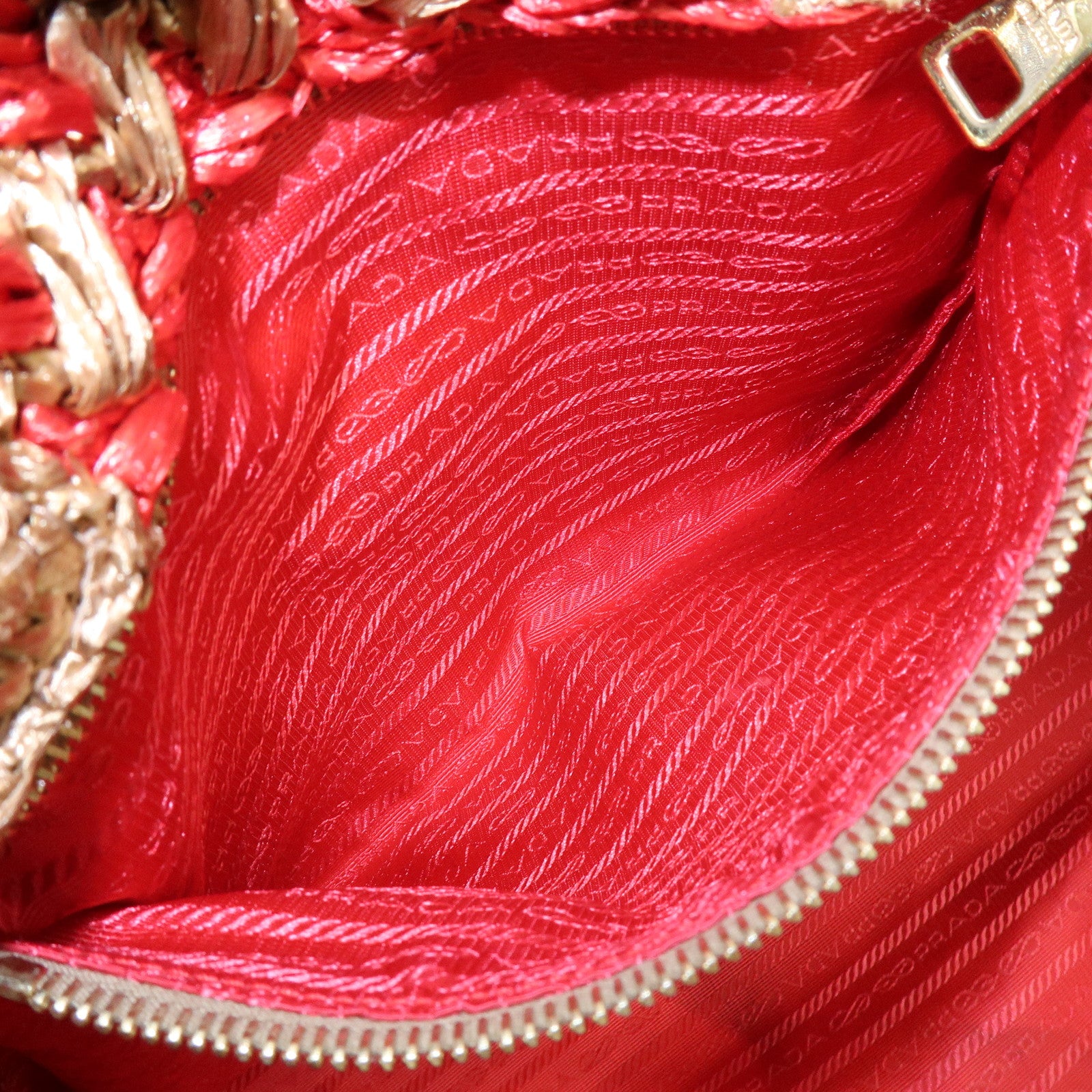 PRADA Canapa Large Triangle Logo Raffia Tote Bag Natural Red BN2302