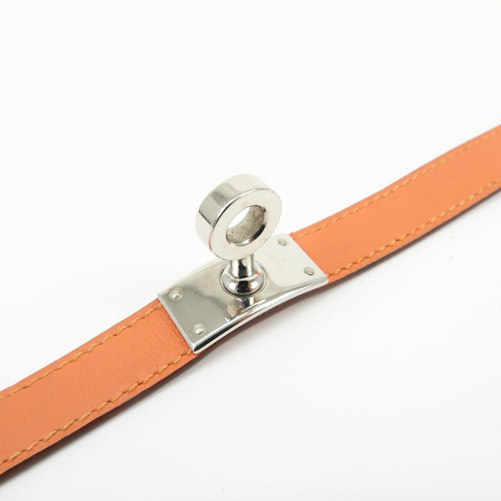 HERMES Kelly Double Tour Leather Bangle Bracelet ☐P Stamped Orange