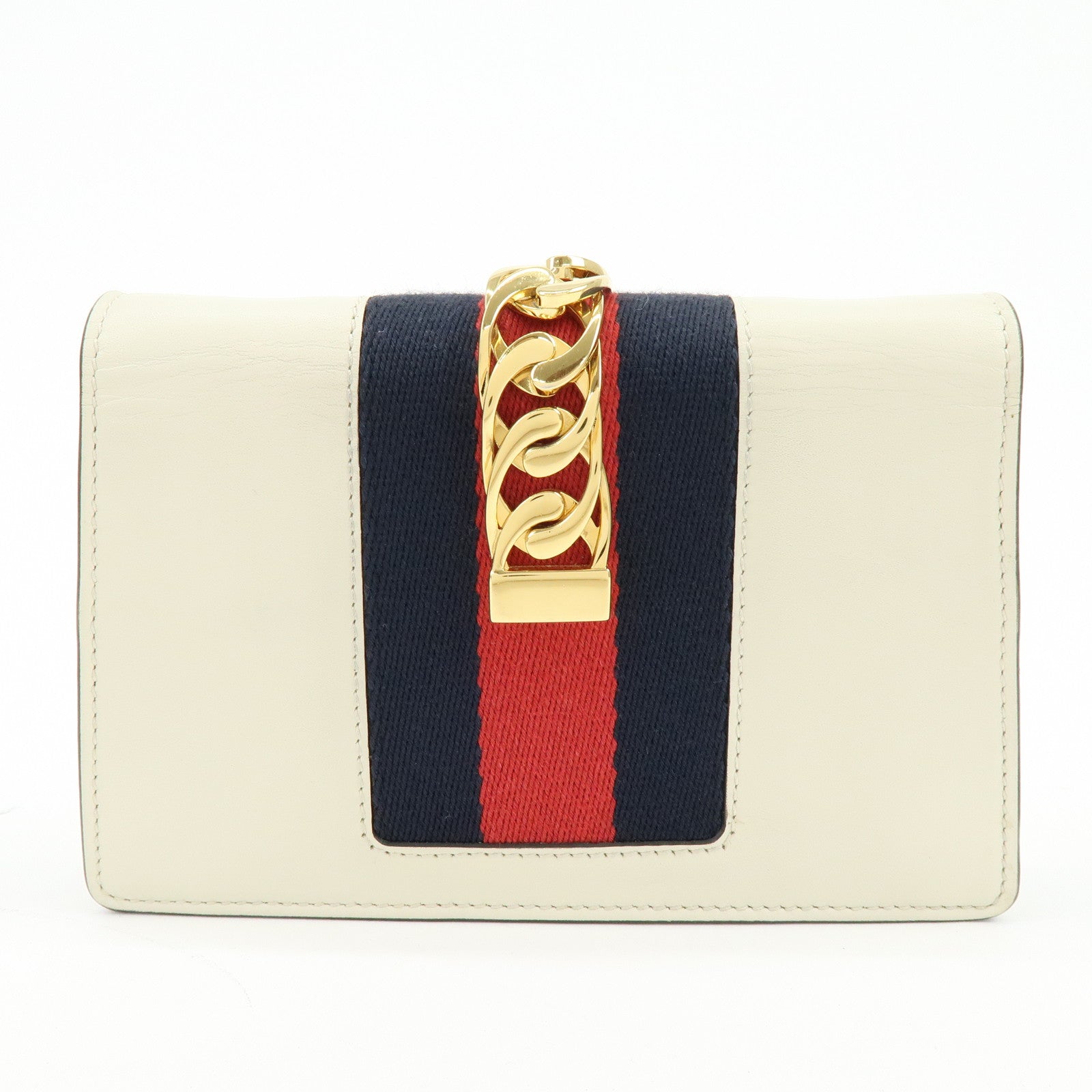 GUCCI Sylvie Sherry Leather Chain Mini Shoulder Bag White 494646