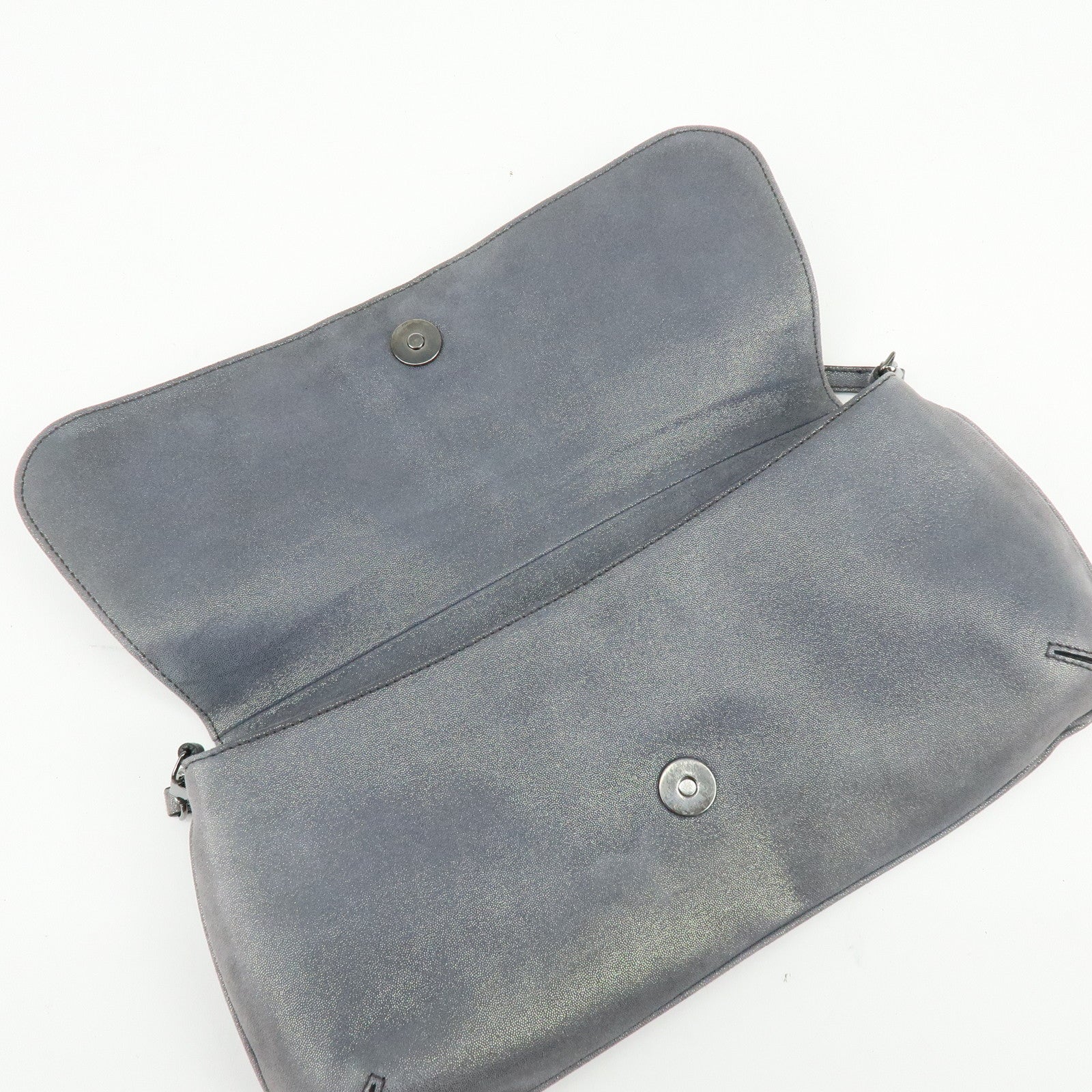 Ferragamo Vara Ribbon Leather Shoulder Bag Clutch Bag Metallic Gray