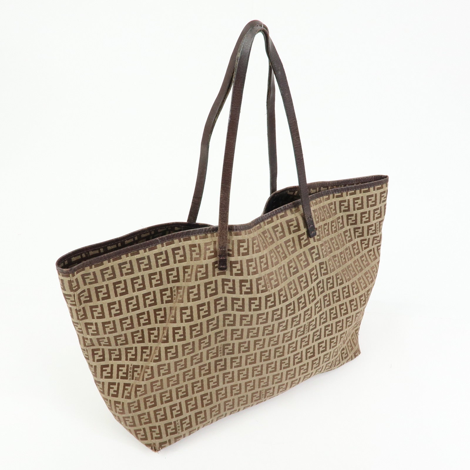 FENDI ZUcchino Canvas Leather Tote Bag Shoulder Bag Brown 8BH005