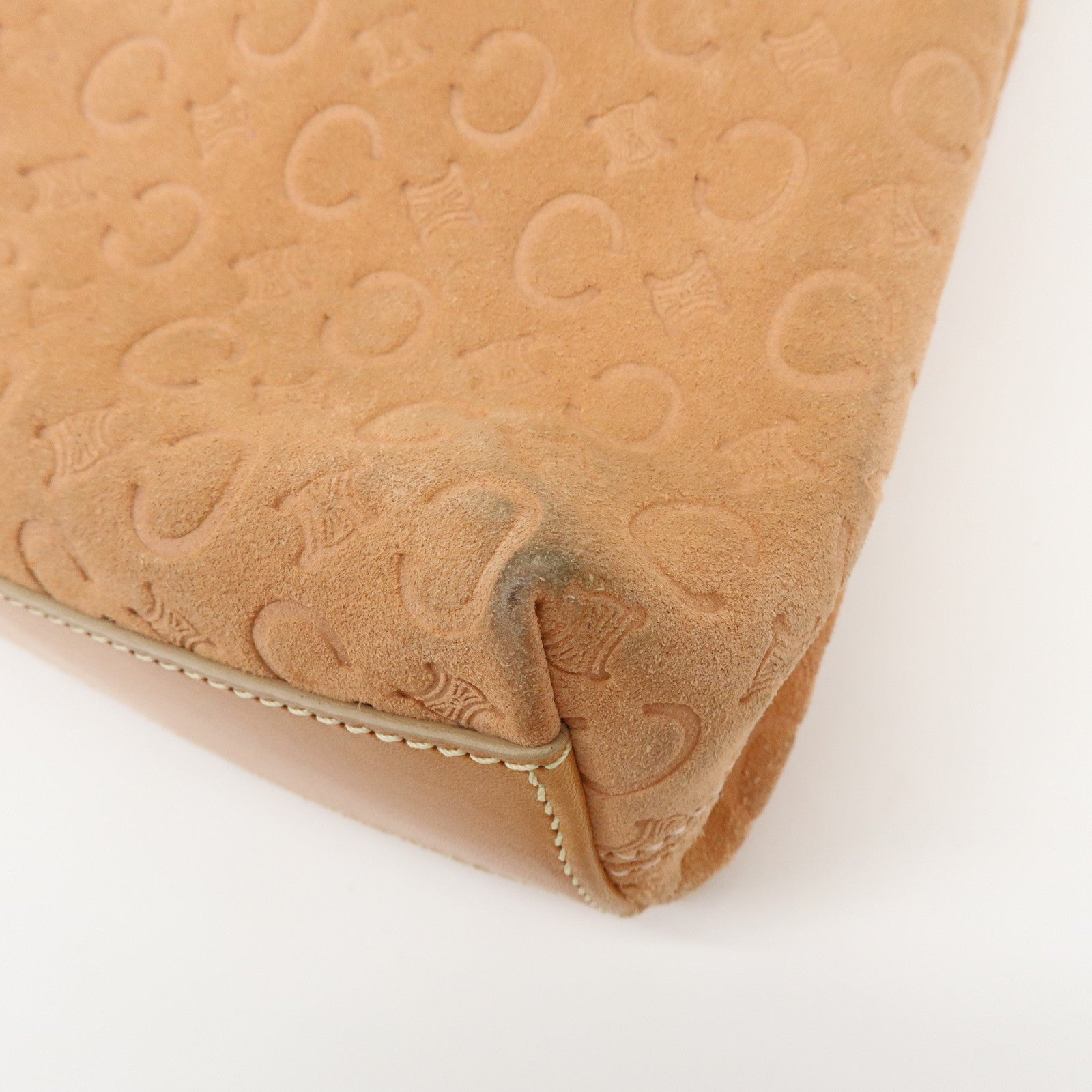 CELINE C Macadam Suede Leather Hand Bag Tote Bag Orange Beige