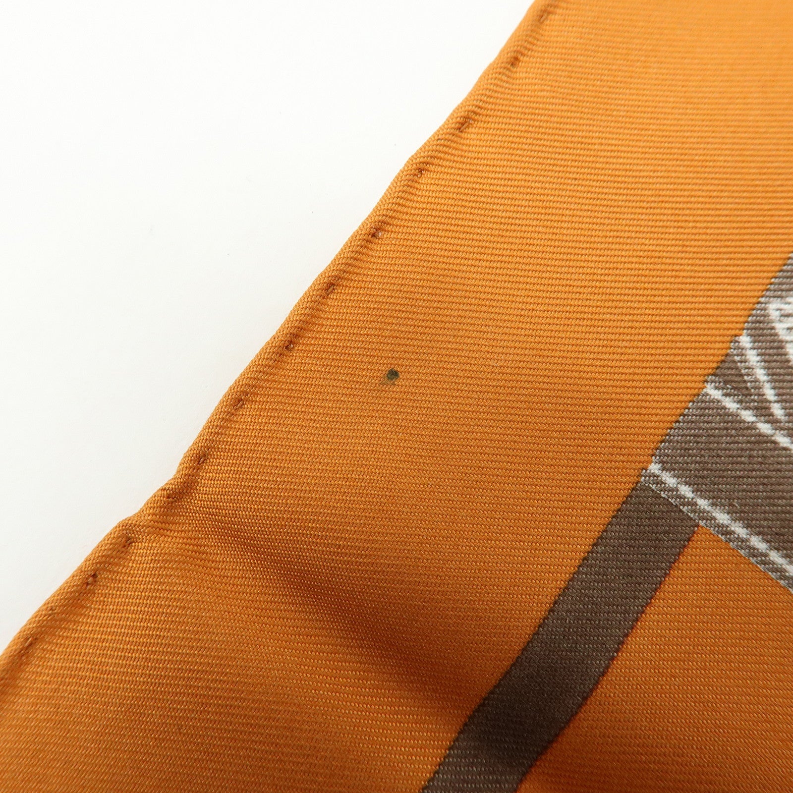 HERMES Carre 45 Bolduc Silk 100% Scarf Ribbon Pattern Orange Brown
