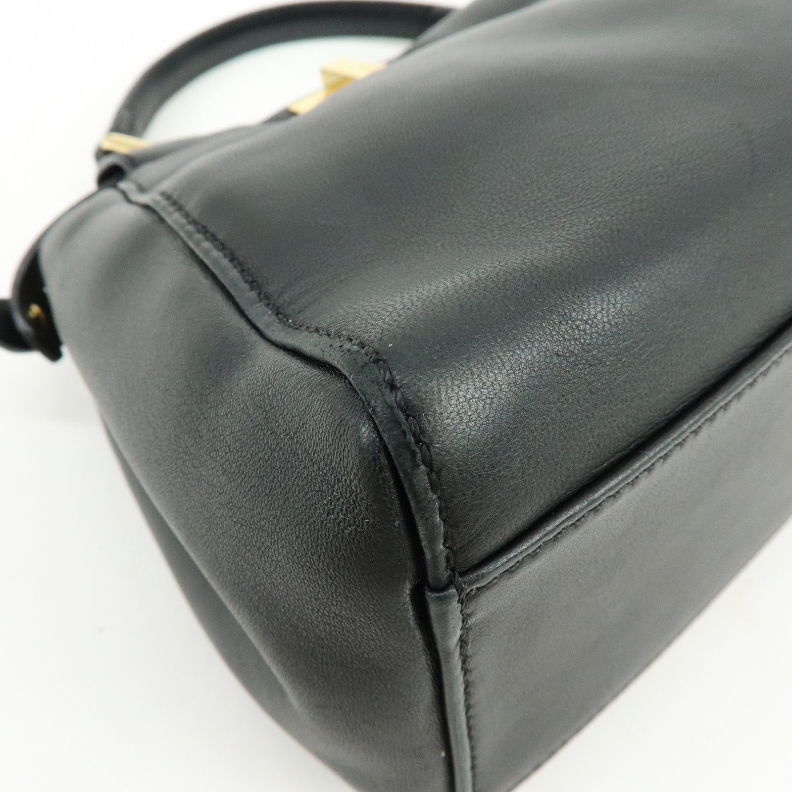 FENDI Peekaboo Mini Leather 2Way Hand Bag Shoulder Bag Black 8BN244