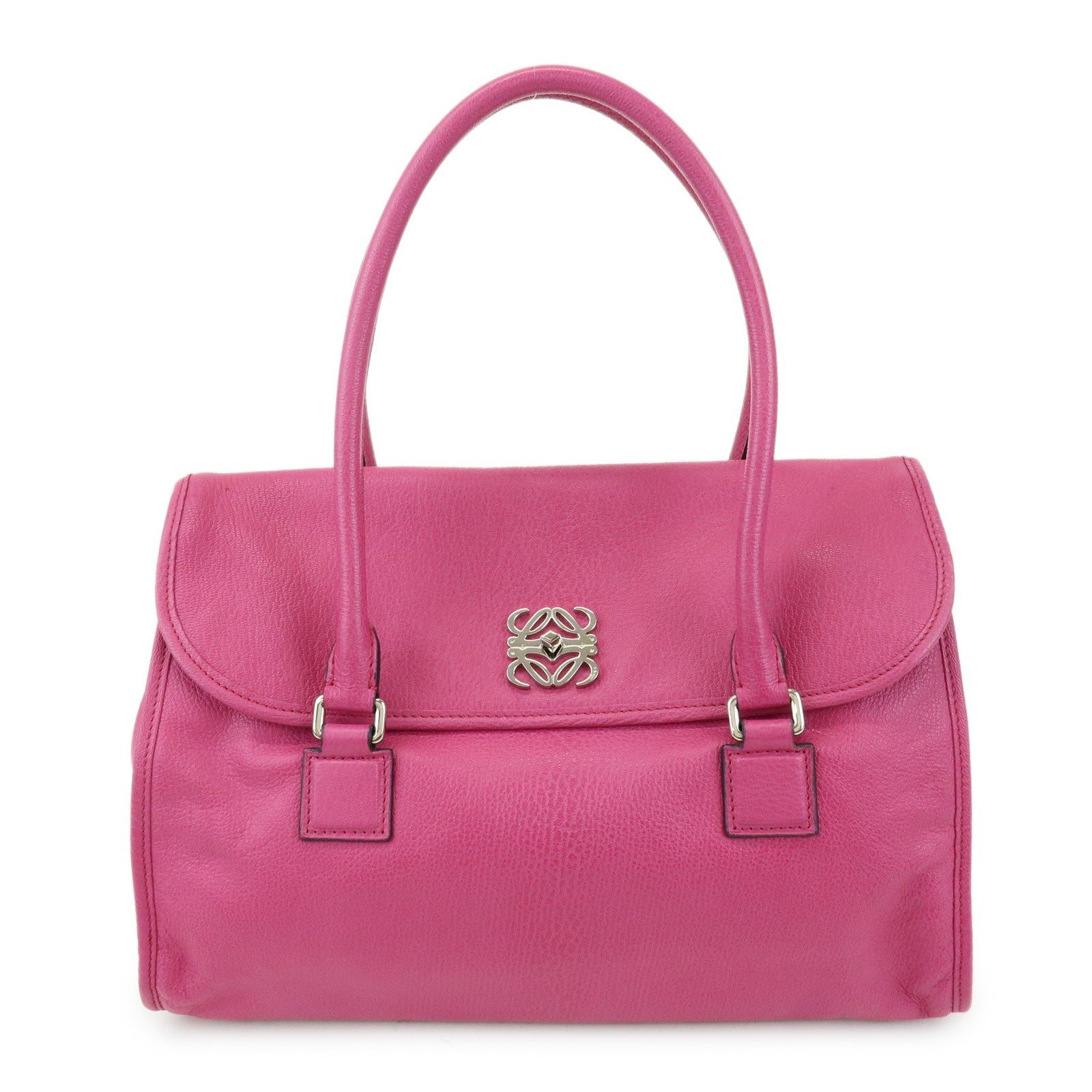 LOEWE Anagram Leather Hand Bag Shoulder Bag Mini Boston Bag Pink