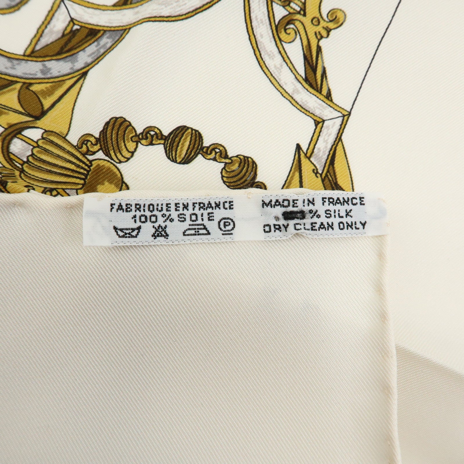 HERMES Carre 40 Silk 100% Scarf L'INSTRVCTION DV ROY White Gold Gray