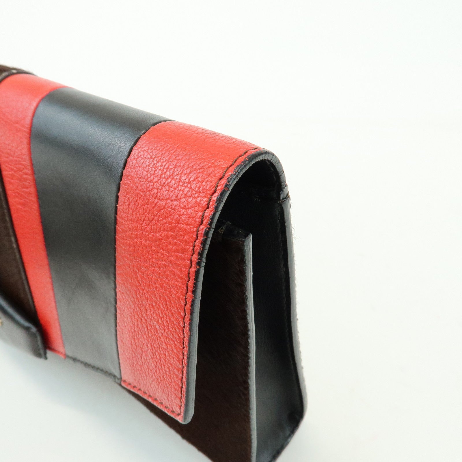 GIVENCHY Pony Hair Leather Clutch Bag Flat Pouch Brown Red TE0142