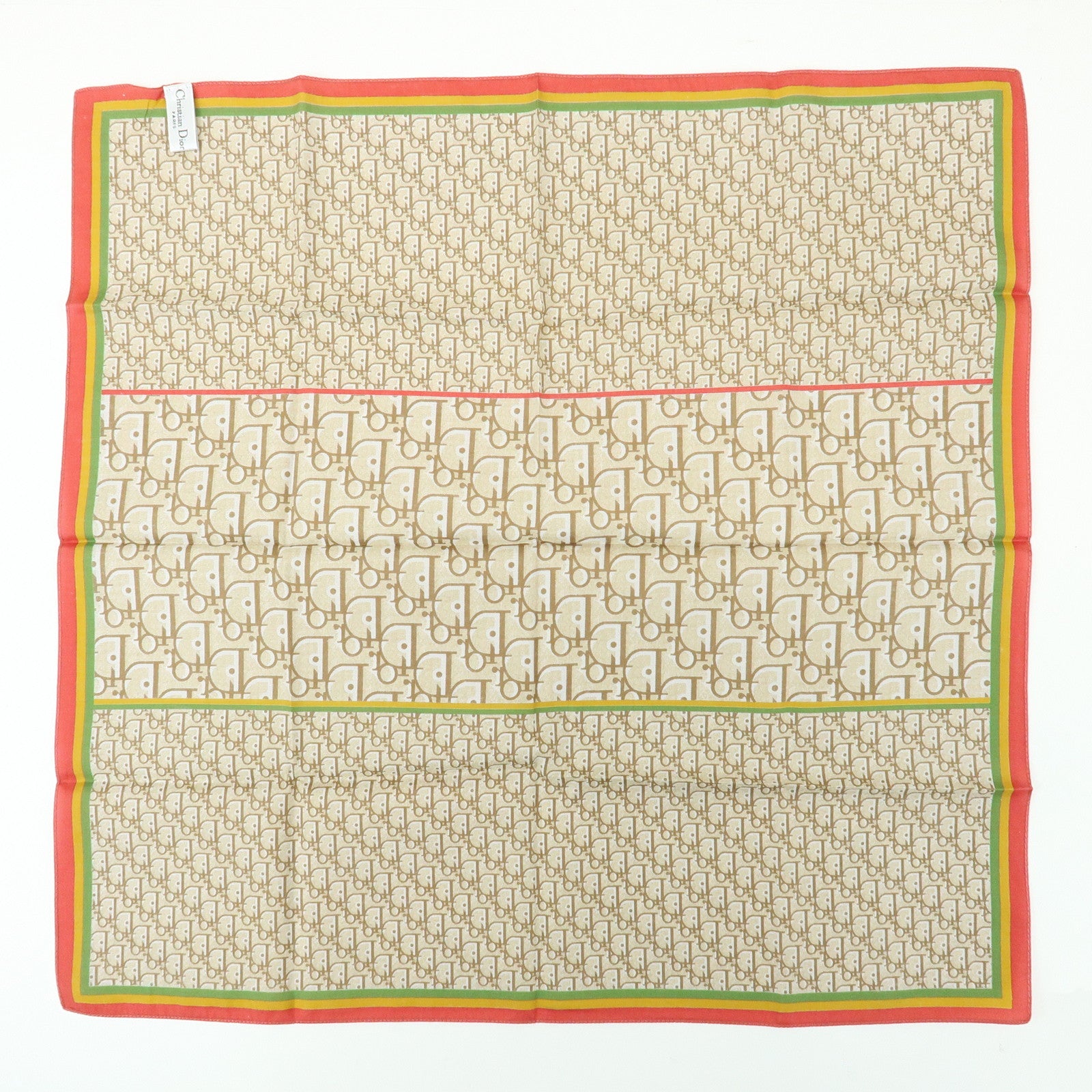 Christian Dior Rasta Trotter Logo Silk Cotton Scarf Beige Red