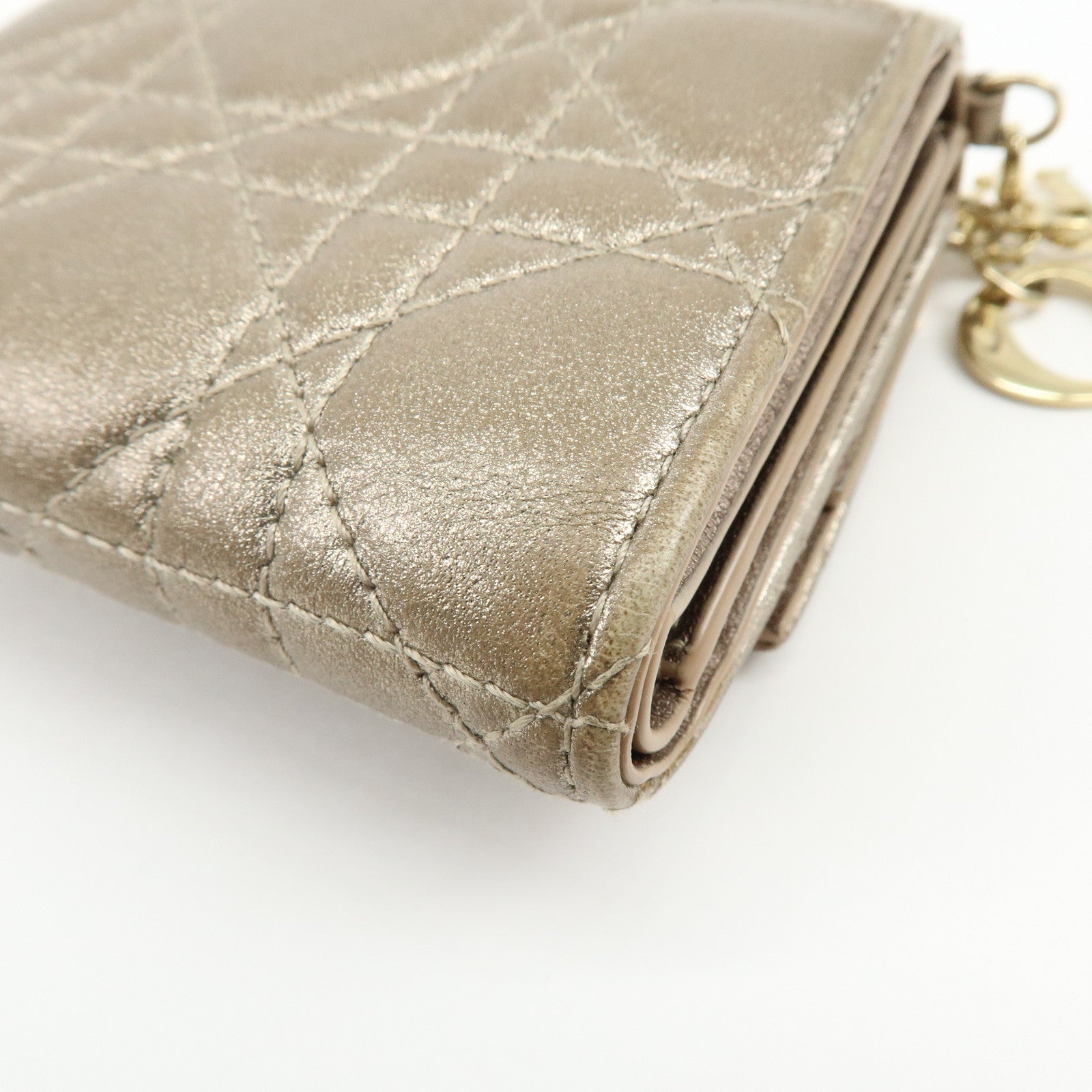 Christian Dior Lady Dior Cannage Leather Lotus Compact Wallet Beige