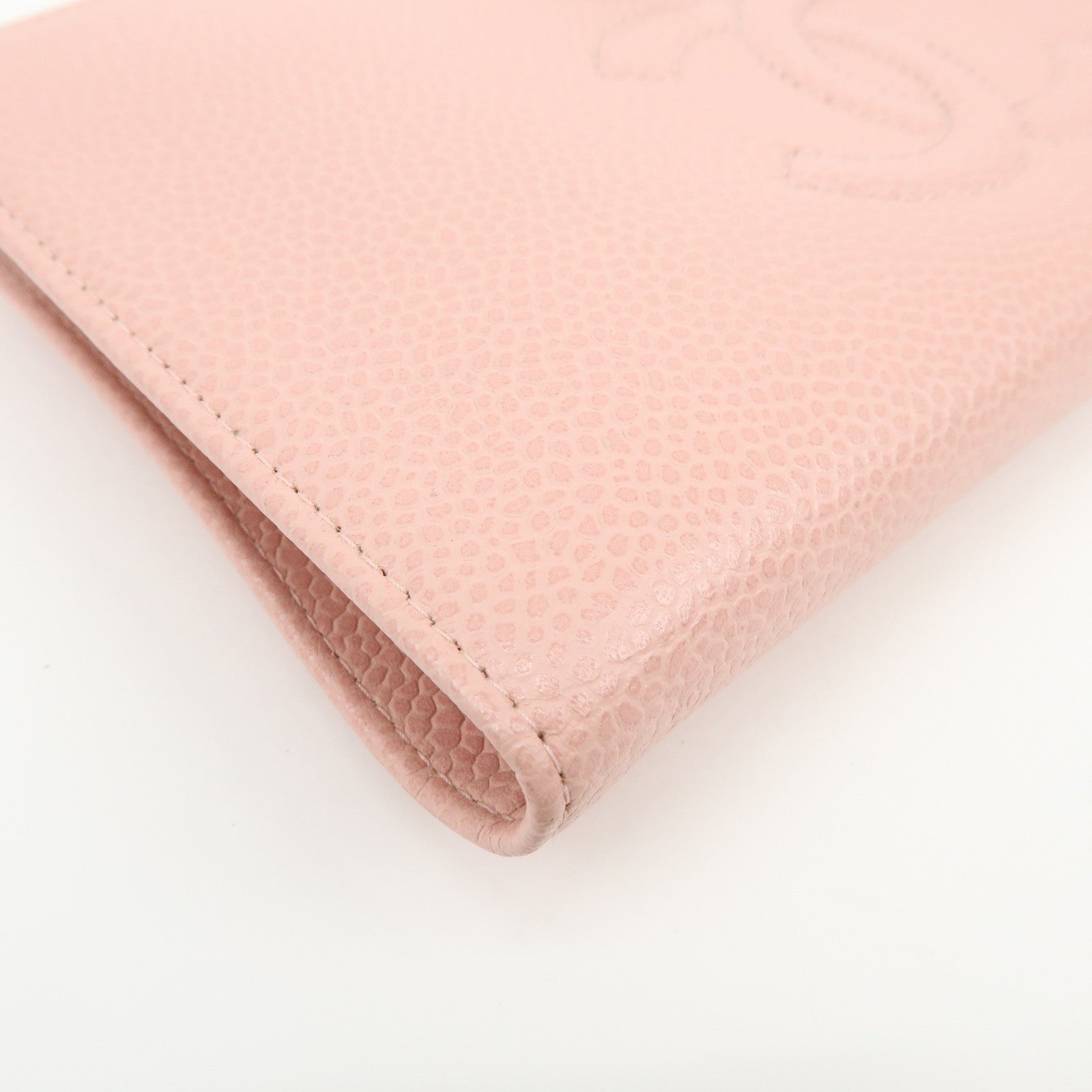 CHANEL COCO Mark Caviarskin Bi-fold Long Wallet Pink A13498