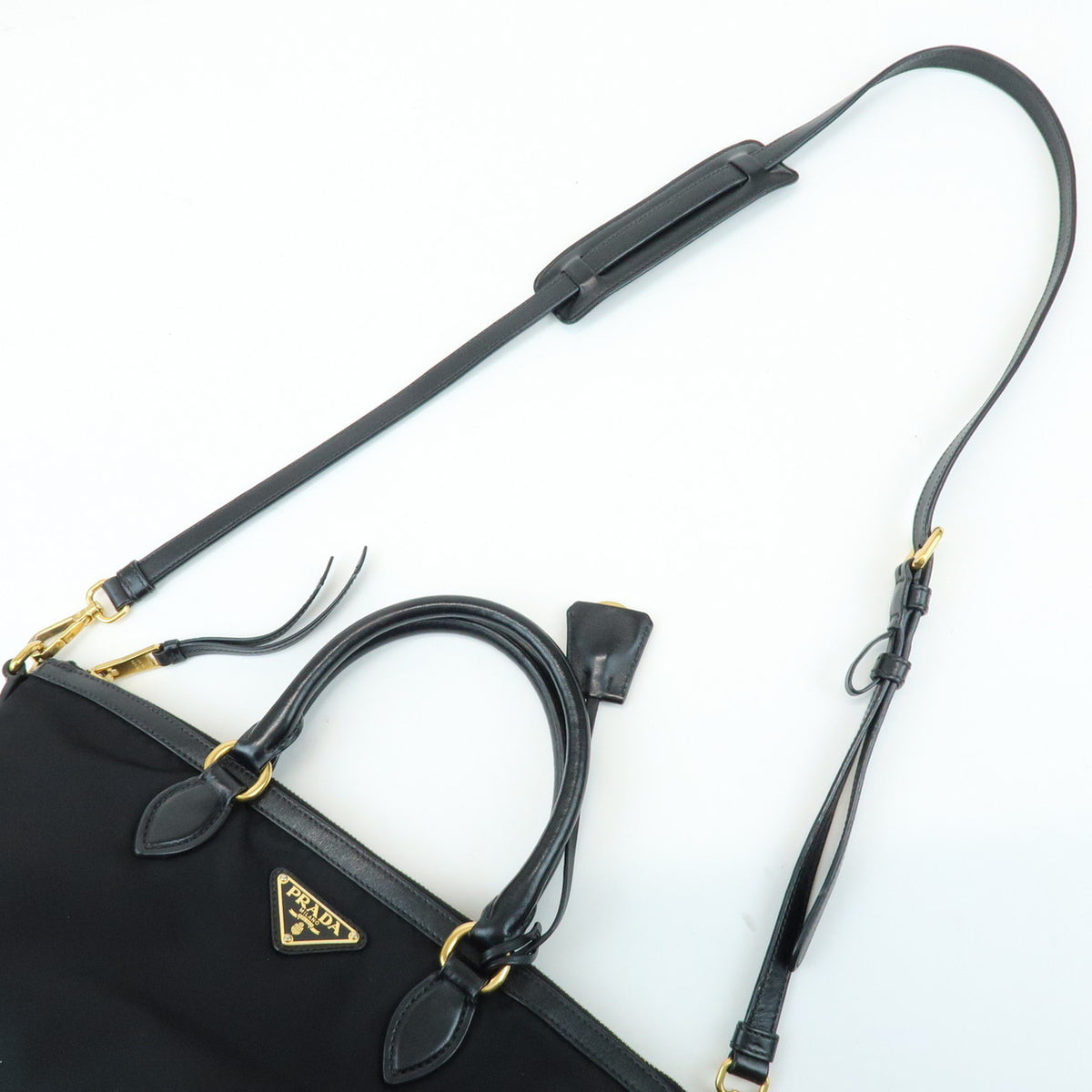 PRADA Triangle Logo Nylon Leather 2Way Bag Hand Bag Shoulder Bag 1BA104
