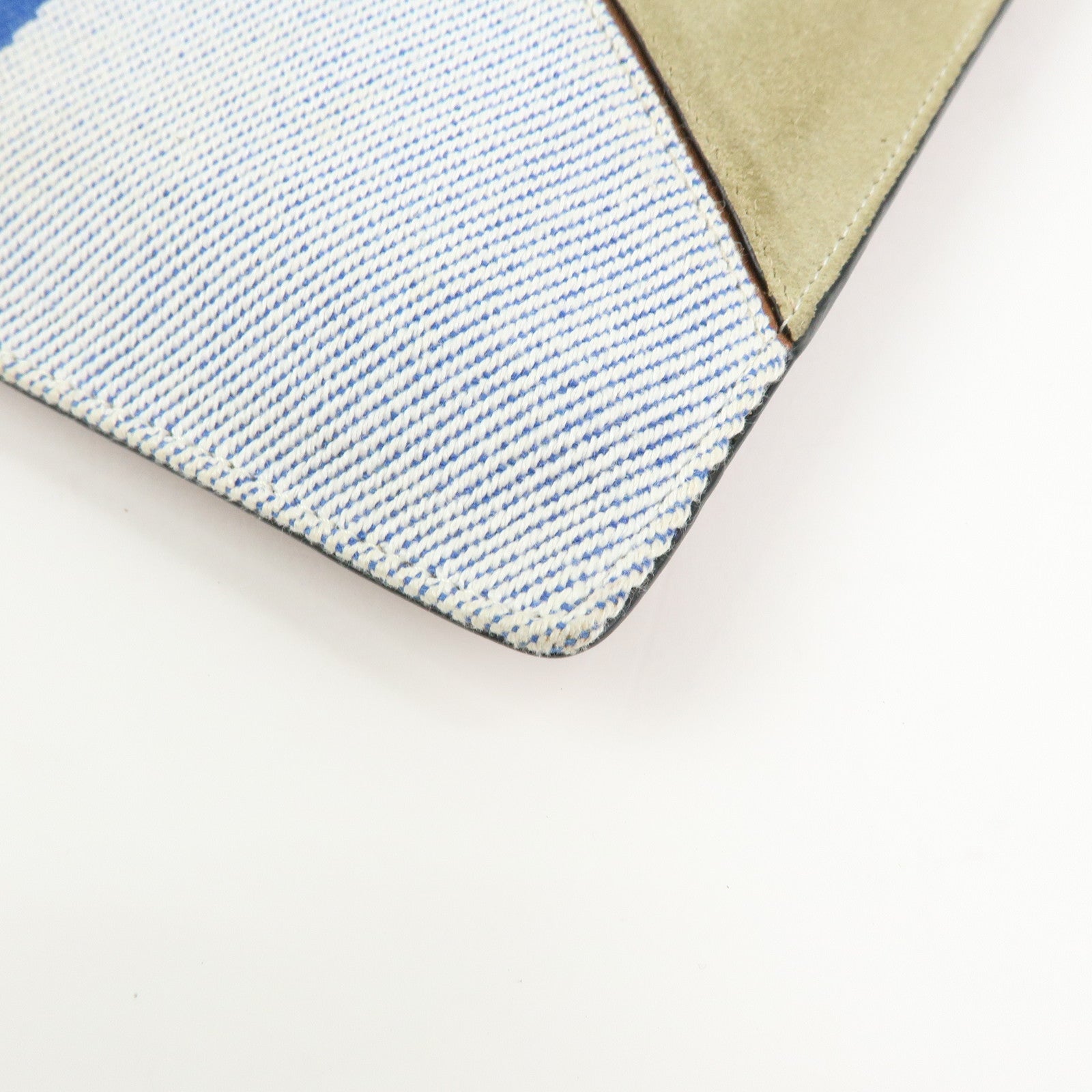 Loewe Anagram Puzzle Leather Suede Canvas Clutch Bag Blue Brown Beige