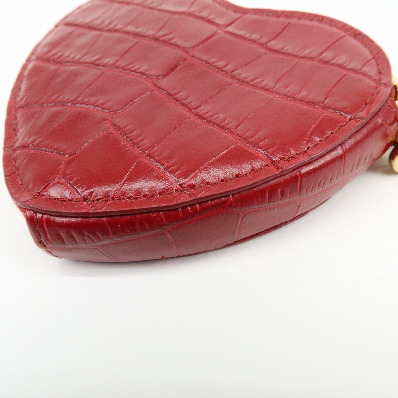 MIU MIU Embossed Leather Coin Case Bag Charm Heart Motif Red 5TL358