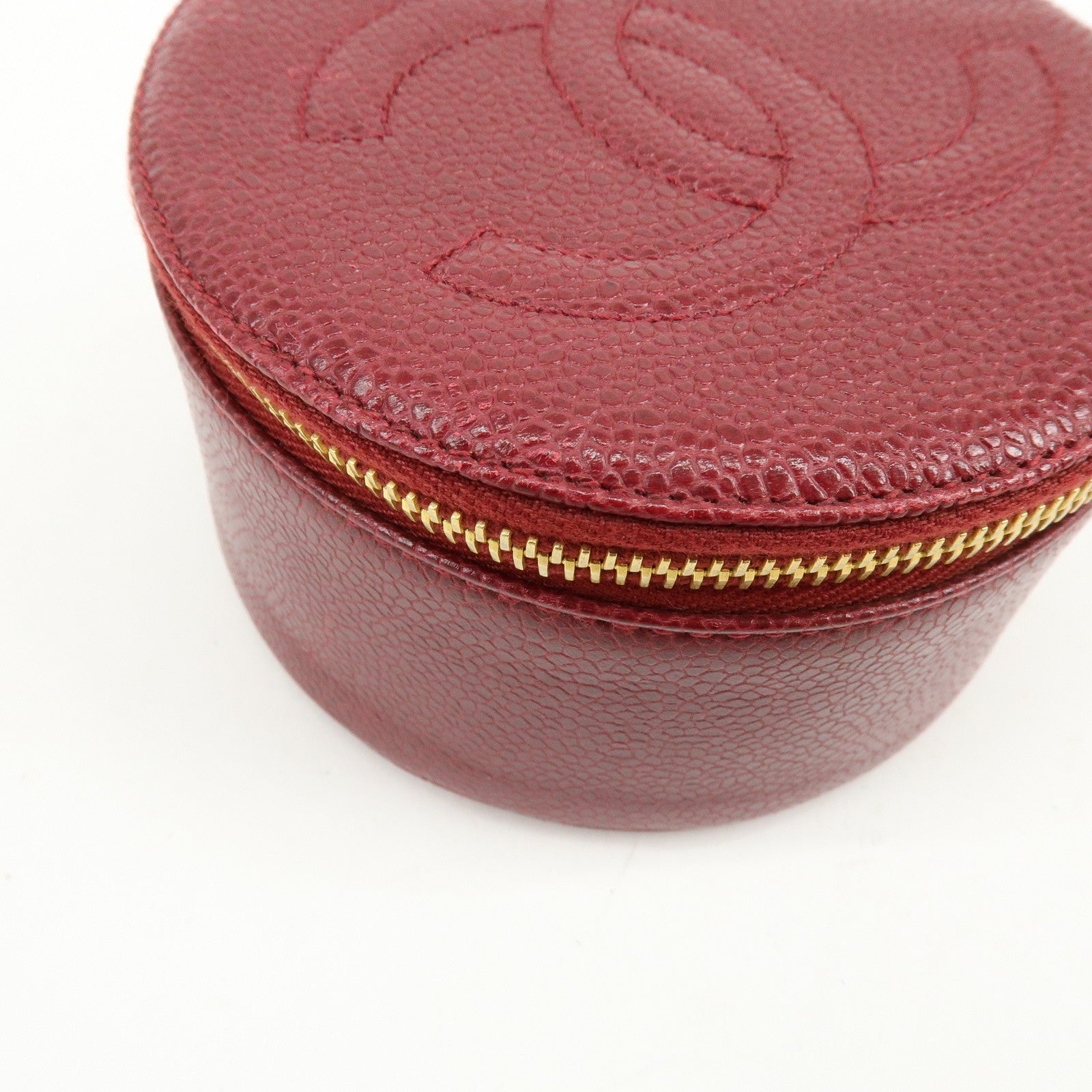 CHANEL COCO Mark Caviarskin Cosmetic Pouch Jewelry Case Bourdeaux Gold