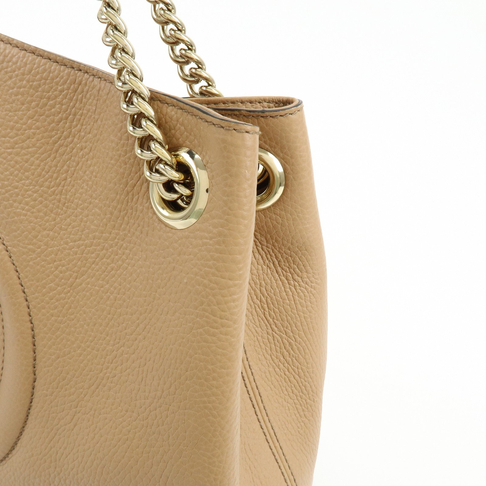 GUCCI SOHO Interlocking G Leather Chain Shoulder Bag Beige 536196