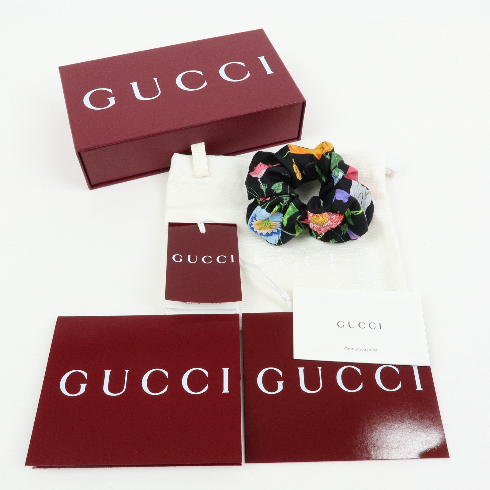 GUCCI Flora Double G Silk 100% Scrunchie Hair Accessory Black