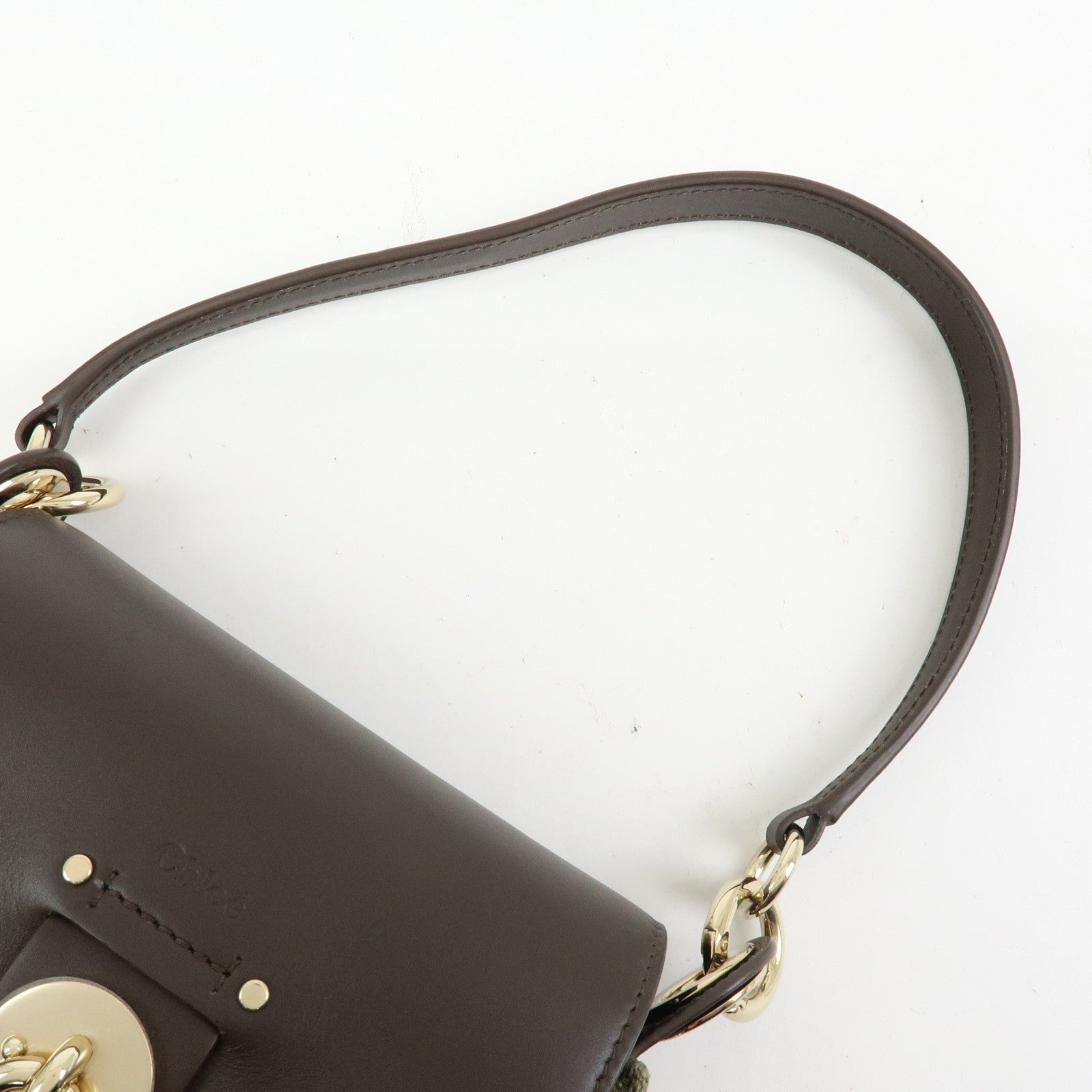 Chloe Tess Small Canvas Leather 2Way Bag Hand Bag Brown Green