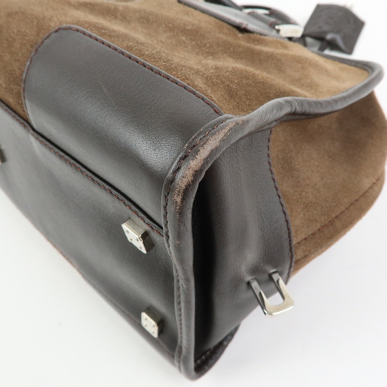 LOEWE Anagram Amazona 28 Suede Leather Hand Bag Boston Bag Brown