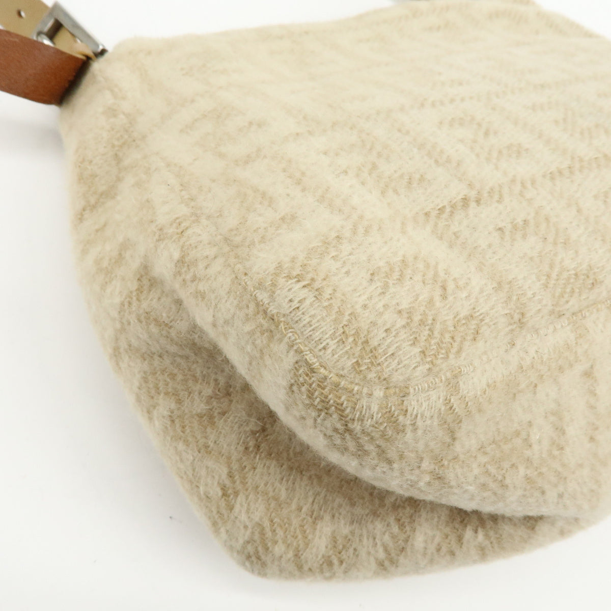 FENDI Mamma Baguette Zucca Wool Leather Shoulder Bag Beige 26325