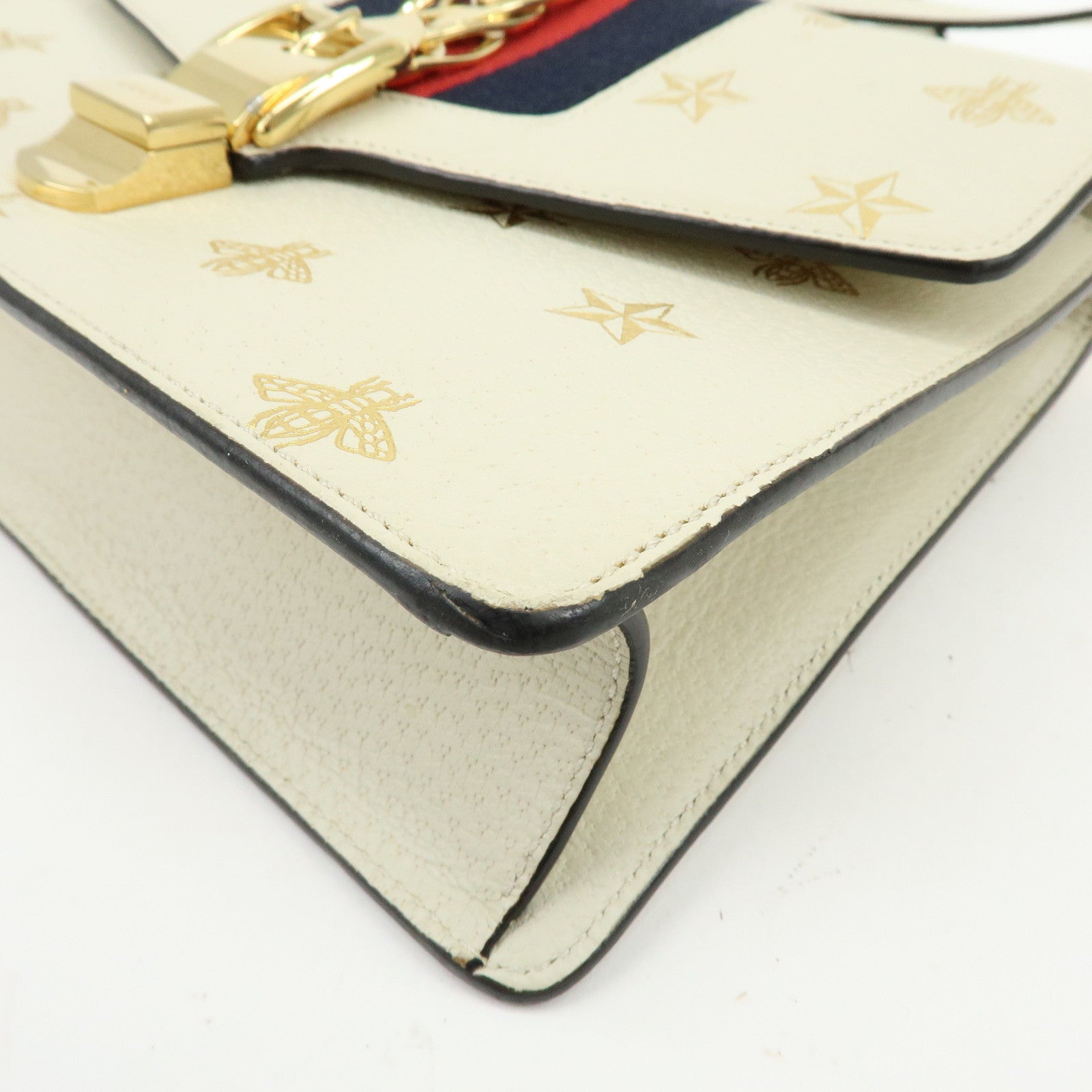 GUCCI Sylvie Sherry Calf Leather Shoulder Bag Ivory Bee & Star 524405