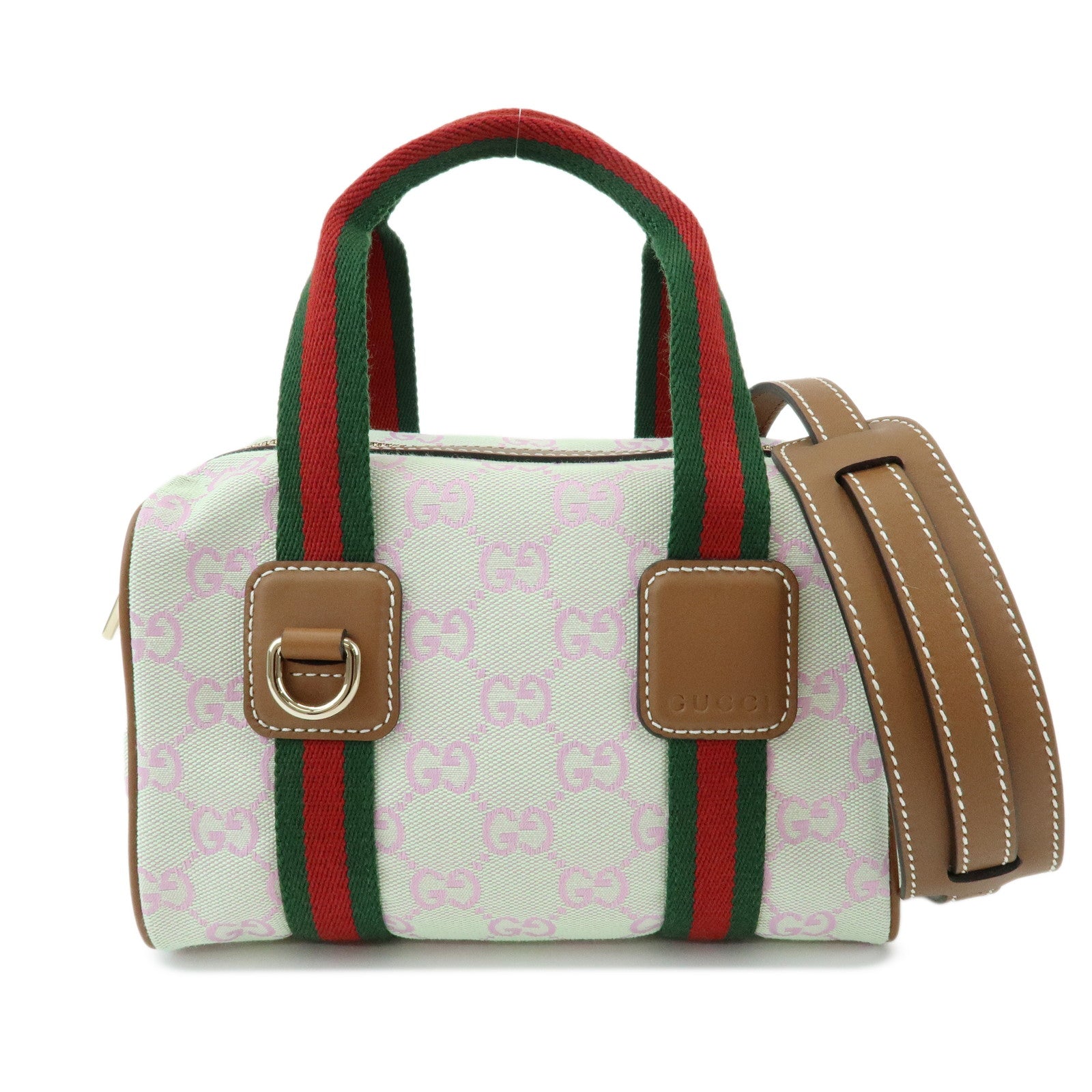 GUCCI Sherry Interlocking G Canvas Leather 2Way Mini Boston Bag 856055