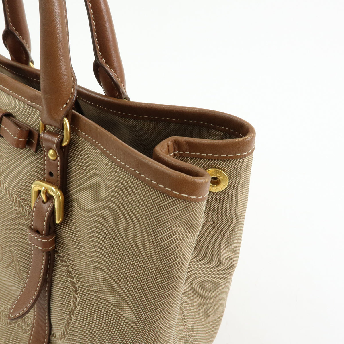PRADA Triangle Logo Jacquard Canvas Leather 2Way Bag Tote Bag BN1841