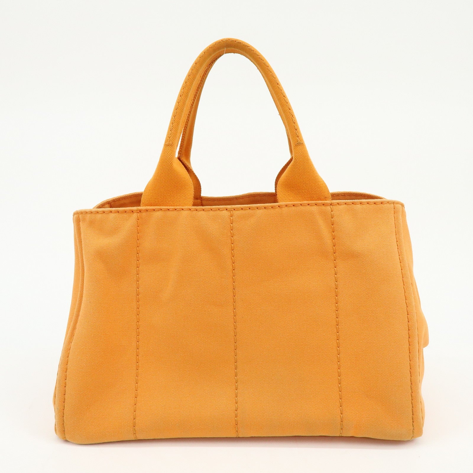 PRADA Canapa Triangle Logo Canvas Tote Bag Hand Bag Orange 1BG642
