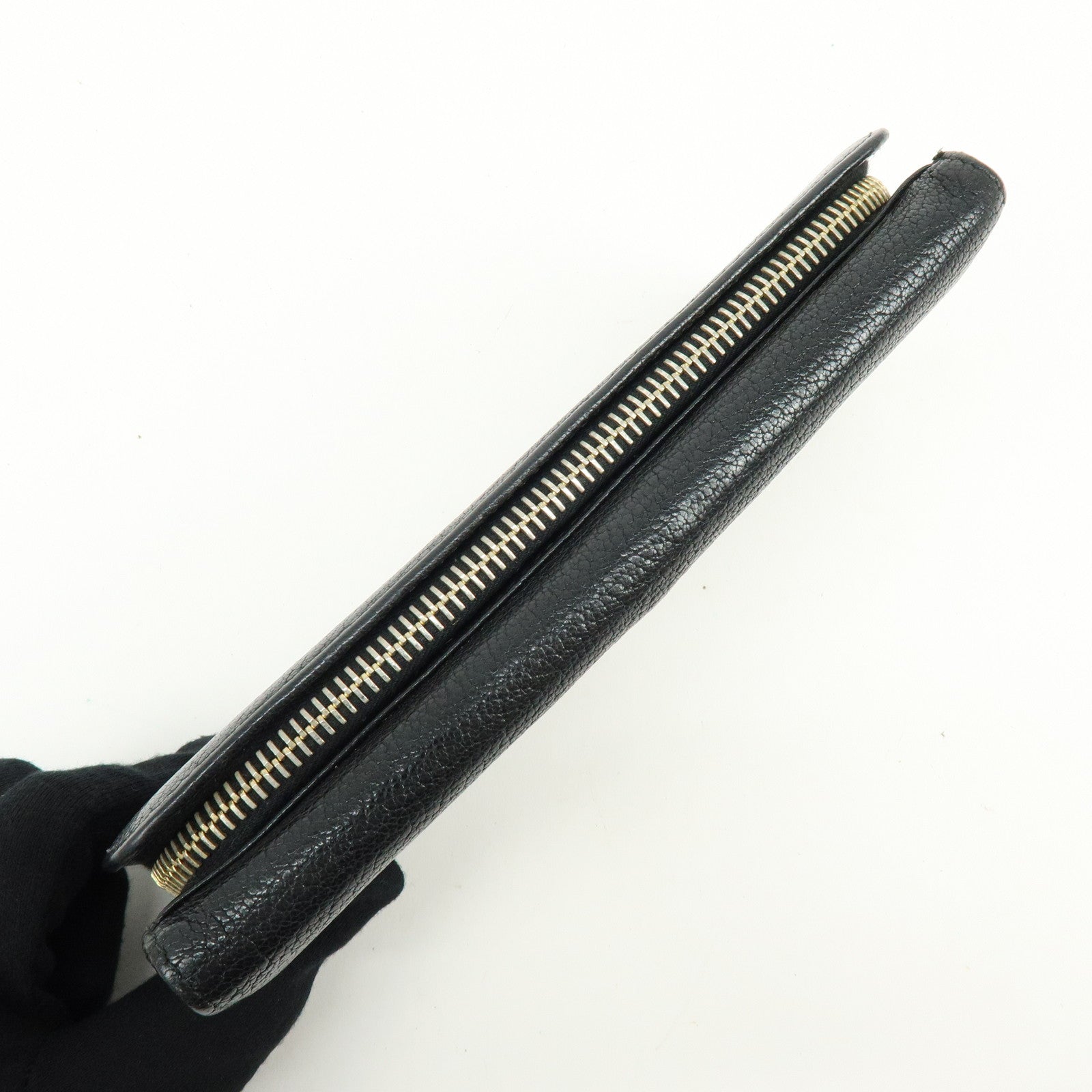 MIU MIU Leather Long Flap Round Zip Wallet Black 5M1344