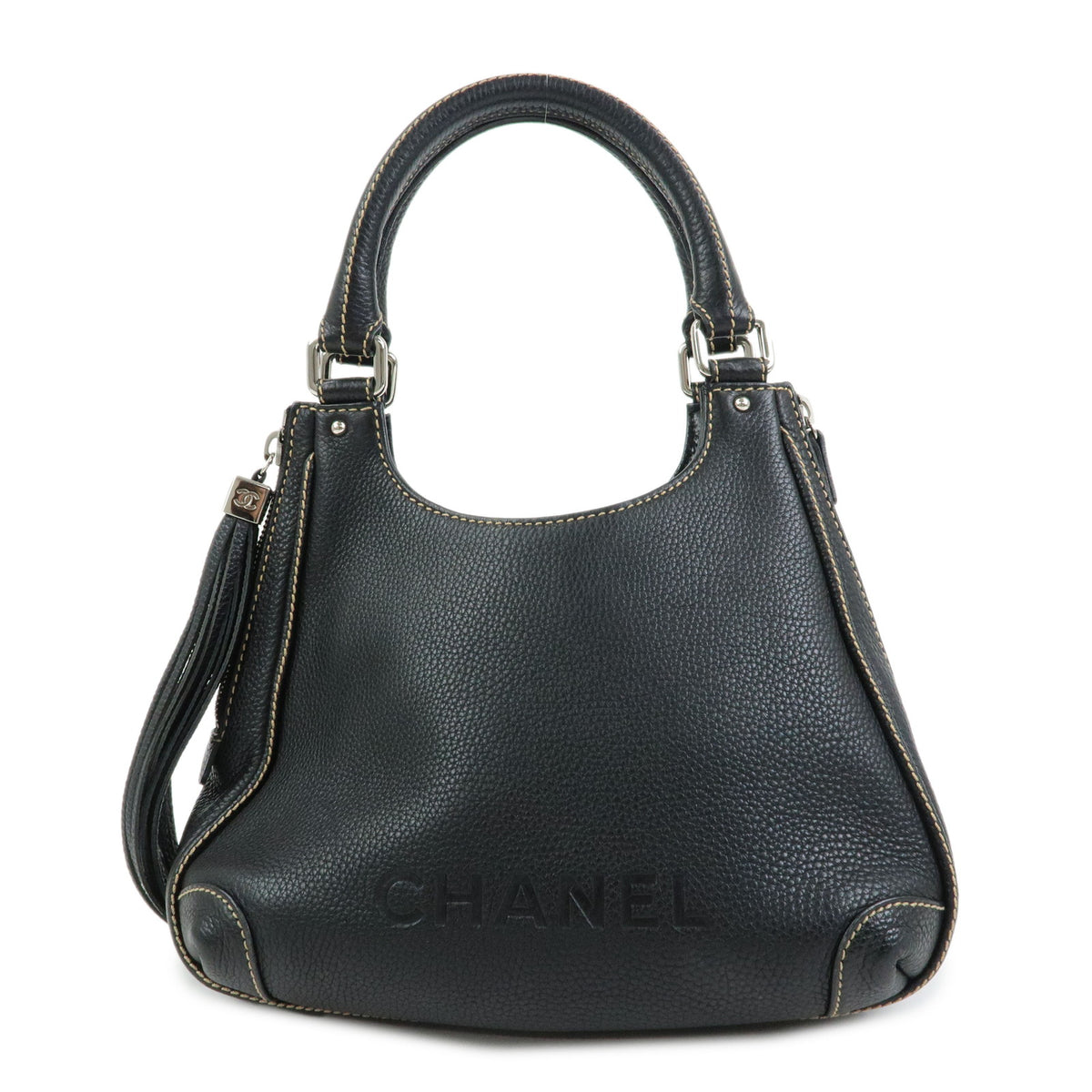 CHANEL LAX Leather Shoulder Bag Hand Bag Tassel Black A23055