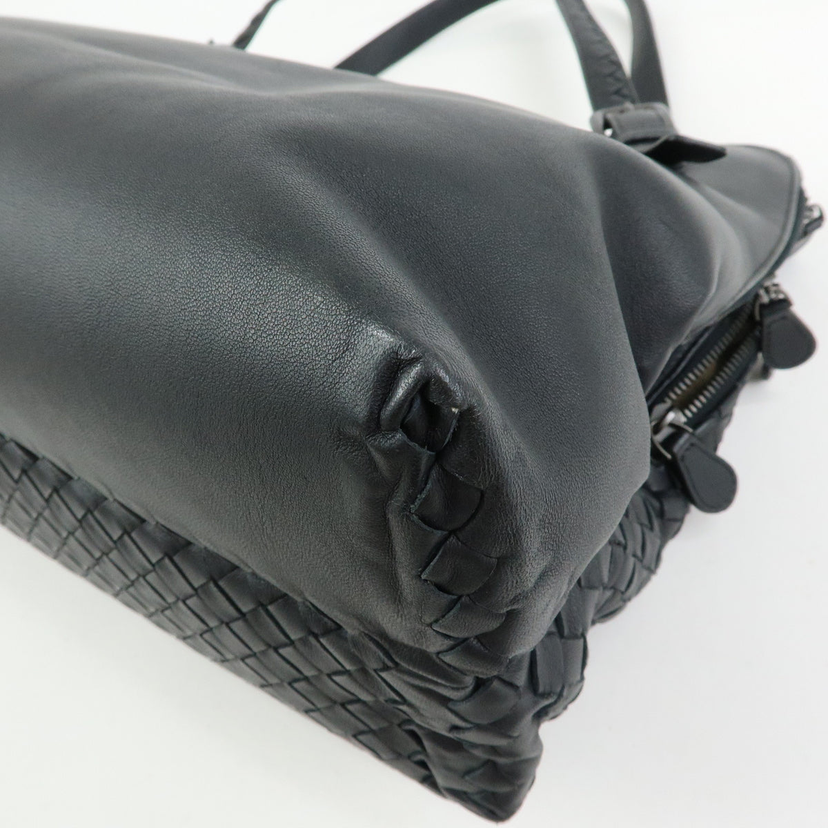 BOTTEGA VENETA Intrecciato Leather Boston Bag Shoulder Bag Black