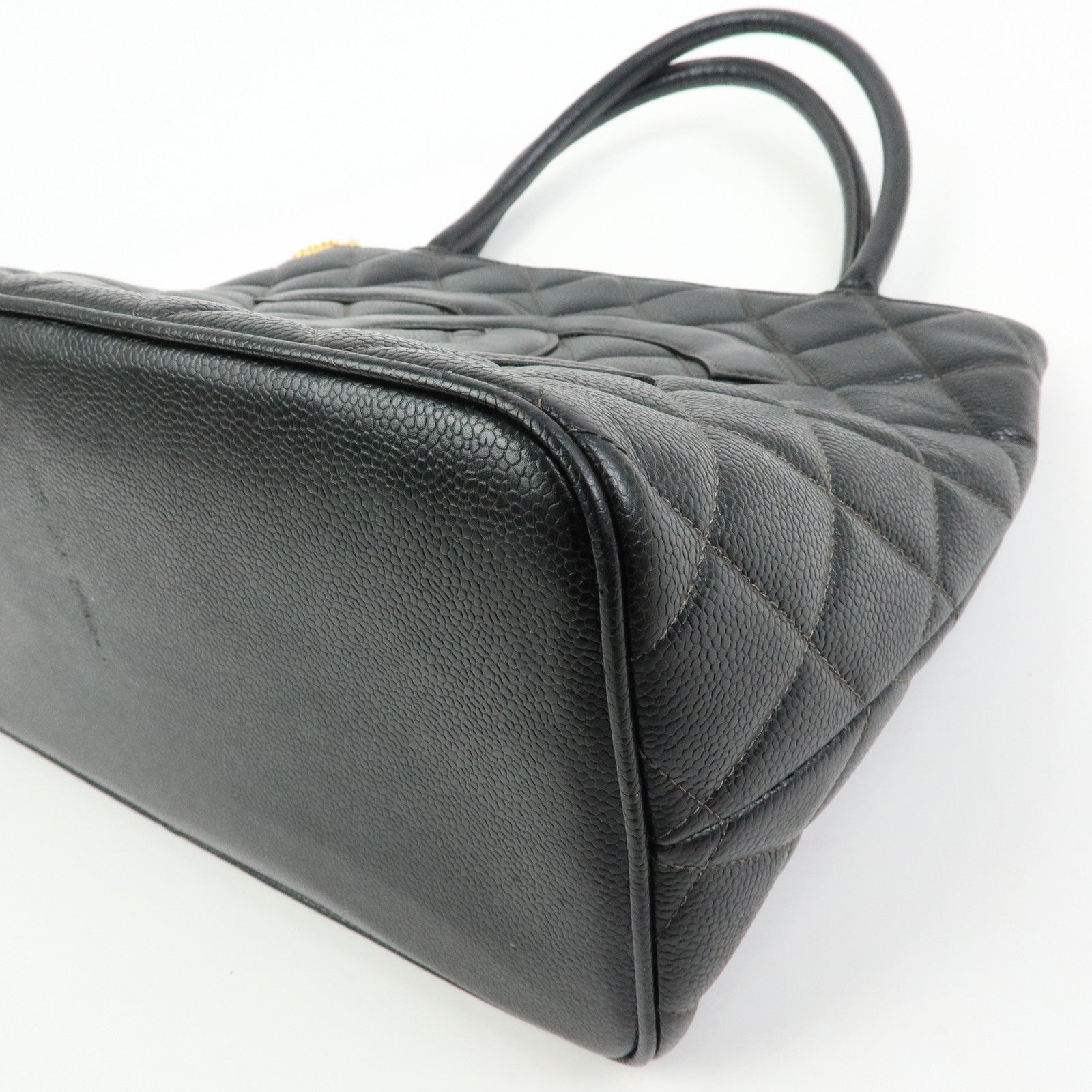 CHANEL Matelasse COCO Mark CaviarSkin Medallion Tote Bag Black A01804