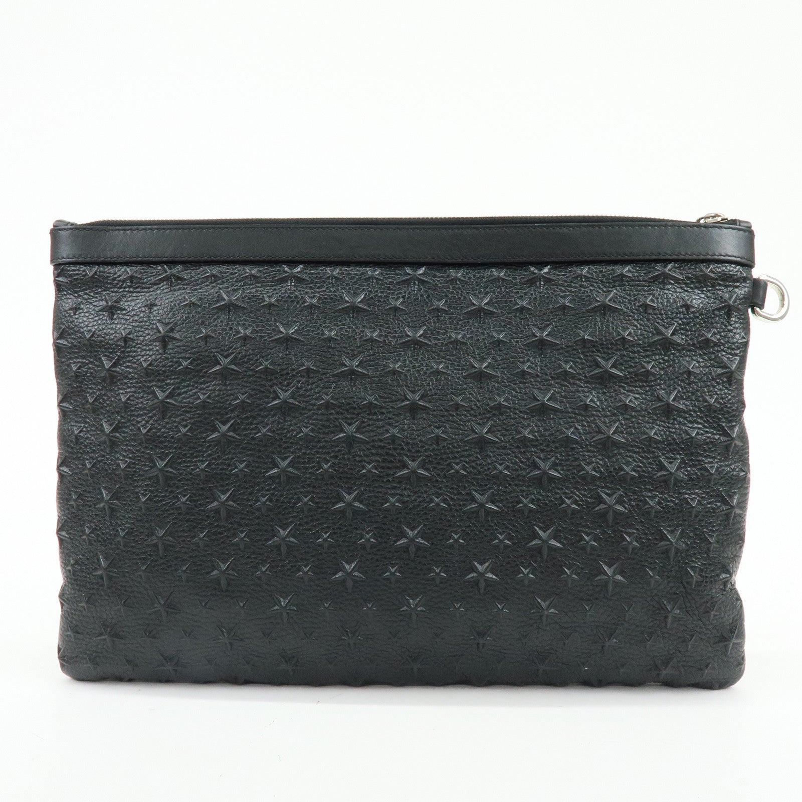 JIMMY CHOO Leather Clutch Bag Pouch Star Embossed Studs Black