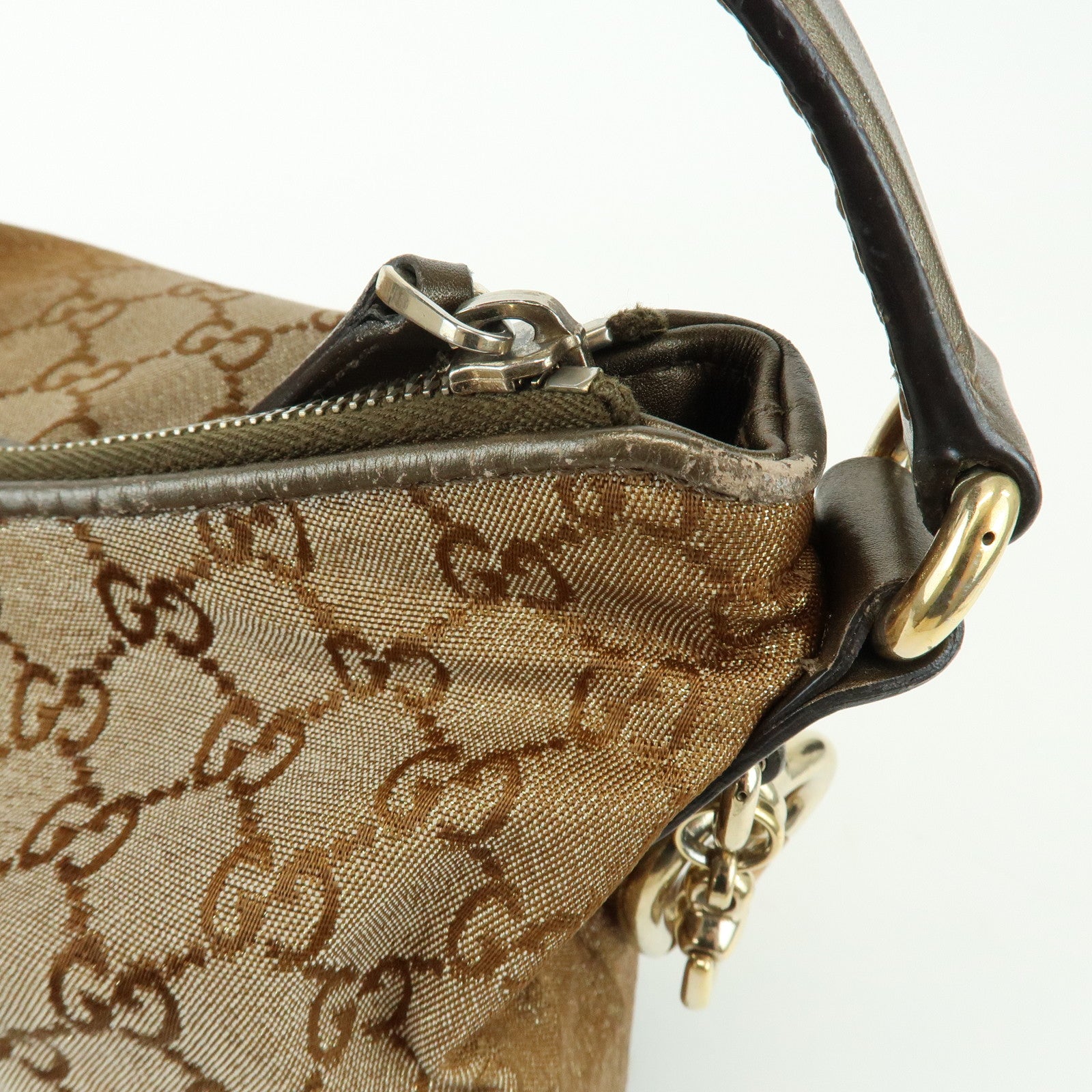 GUCCI Heart Bit GG Canvas Leather Shoulder Bag Bamboo Charm 269958