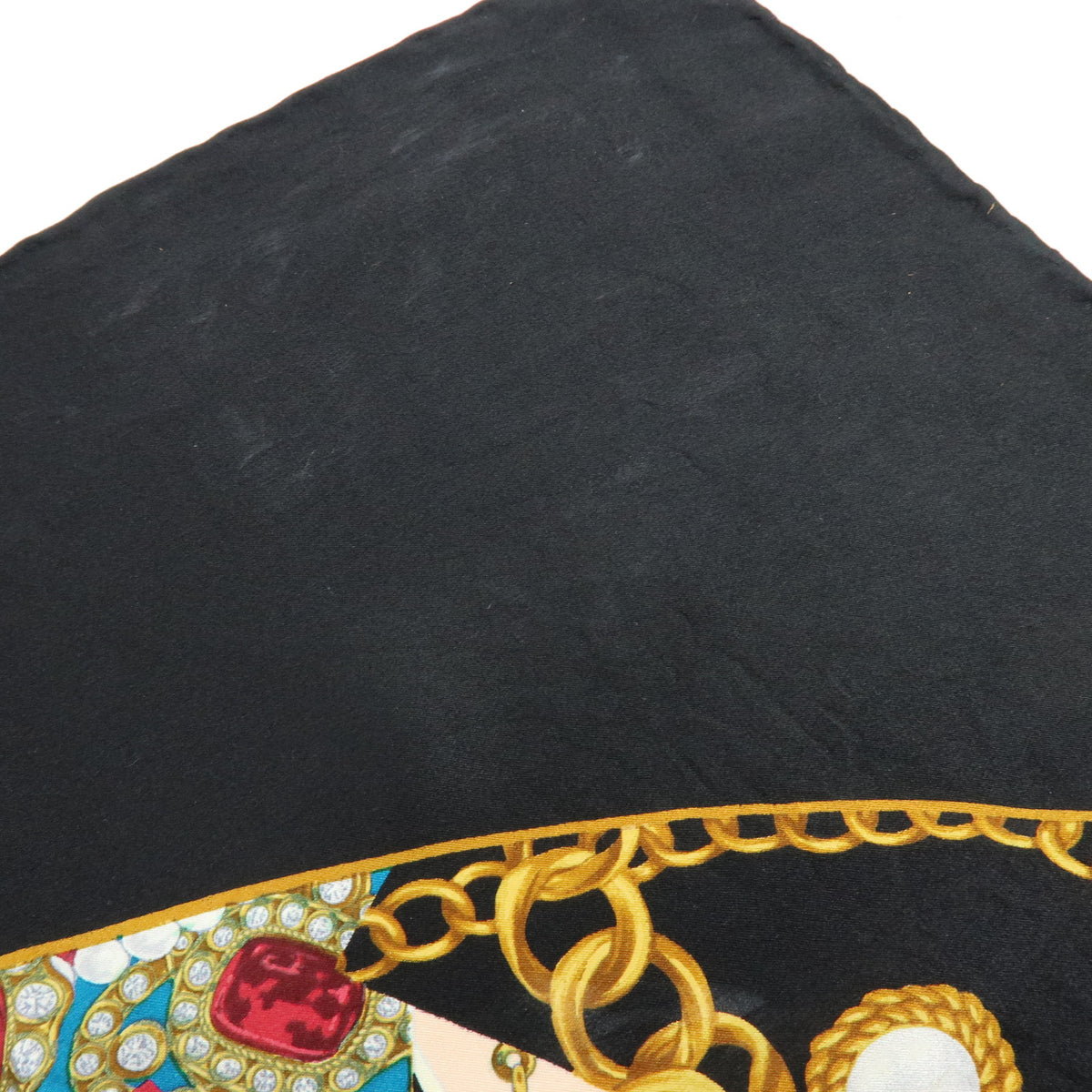 CHANEL Lot of 2 Silk 100% Scarf Flower Jewelry Motif Black Gold