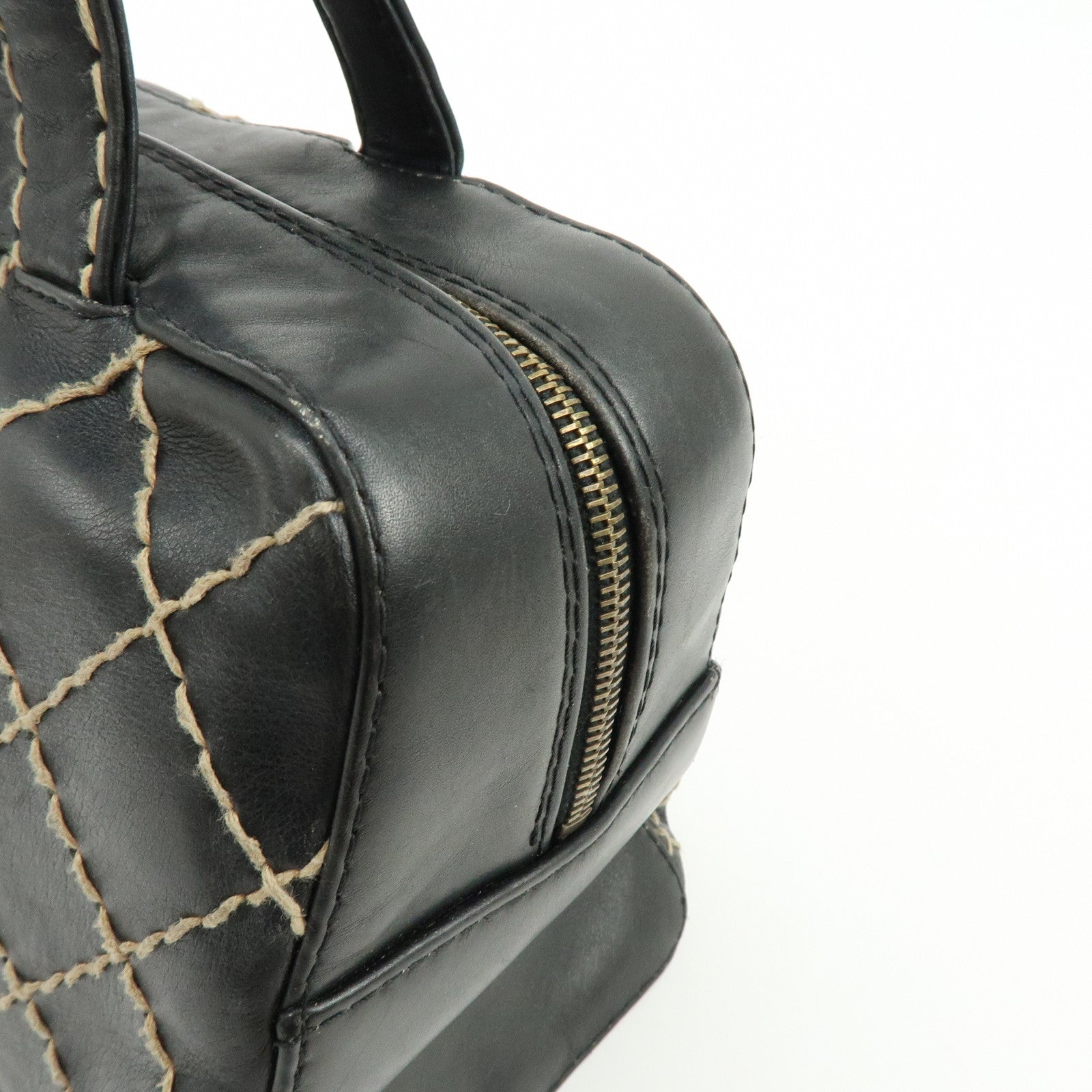 CHANEL Wild Stitch COCO Mark Calf Skin Hand Bag Boston Bag Black A14692