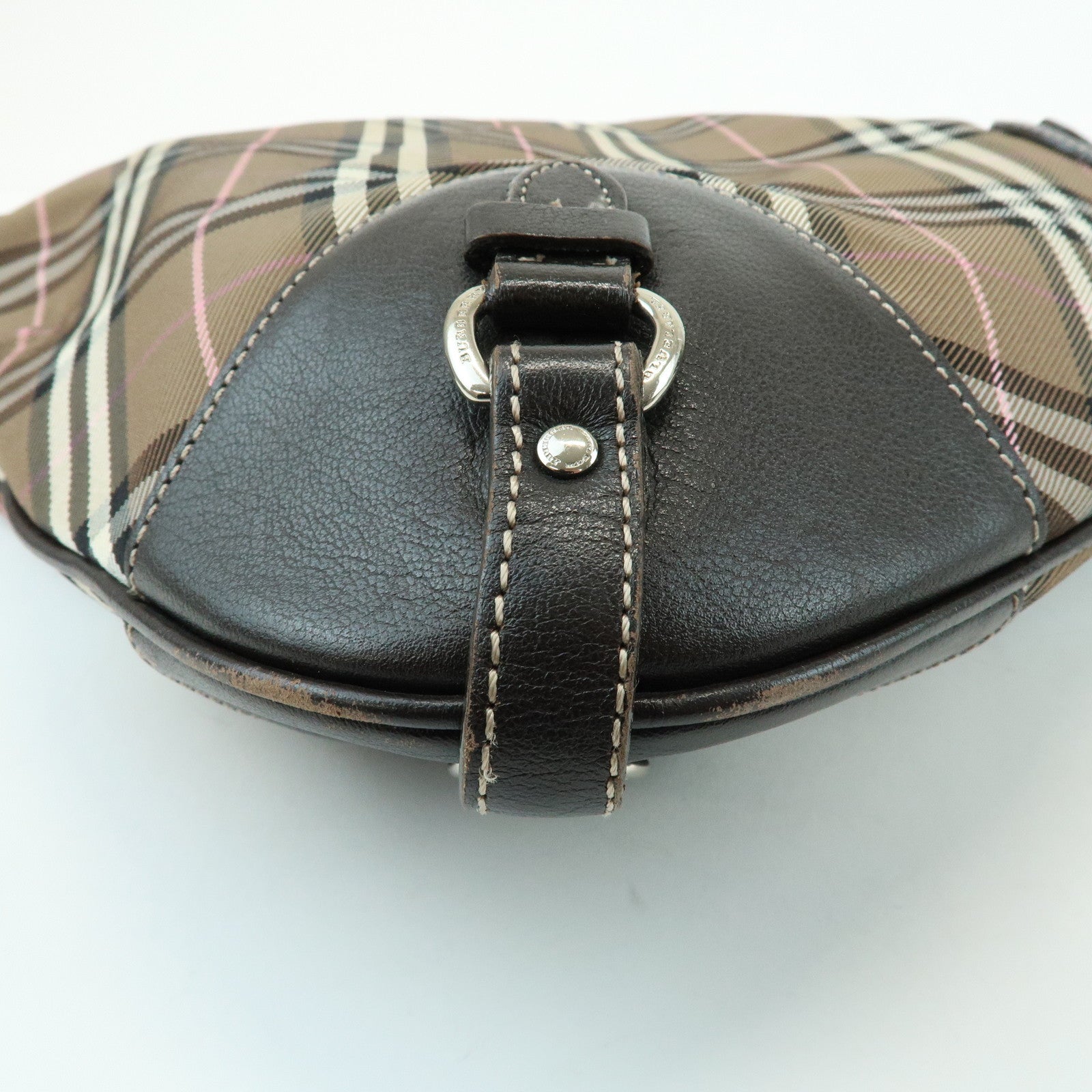 BURBERRY Nova Plaid Blue Label Canvas Leather Shoulder Bag Brown